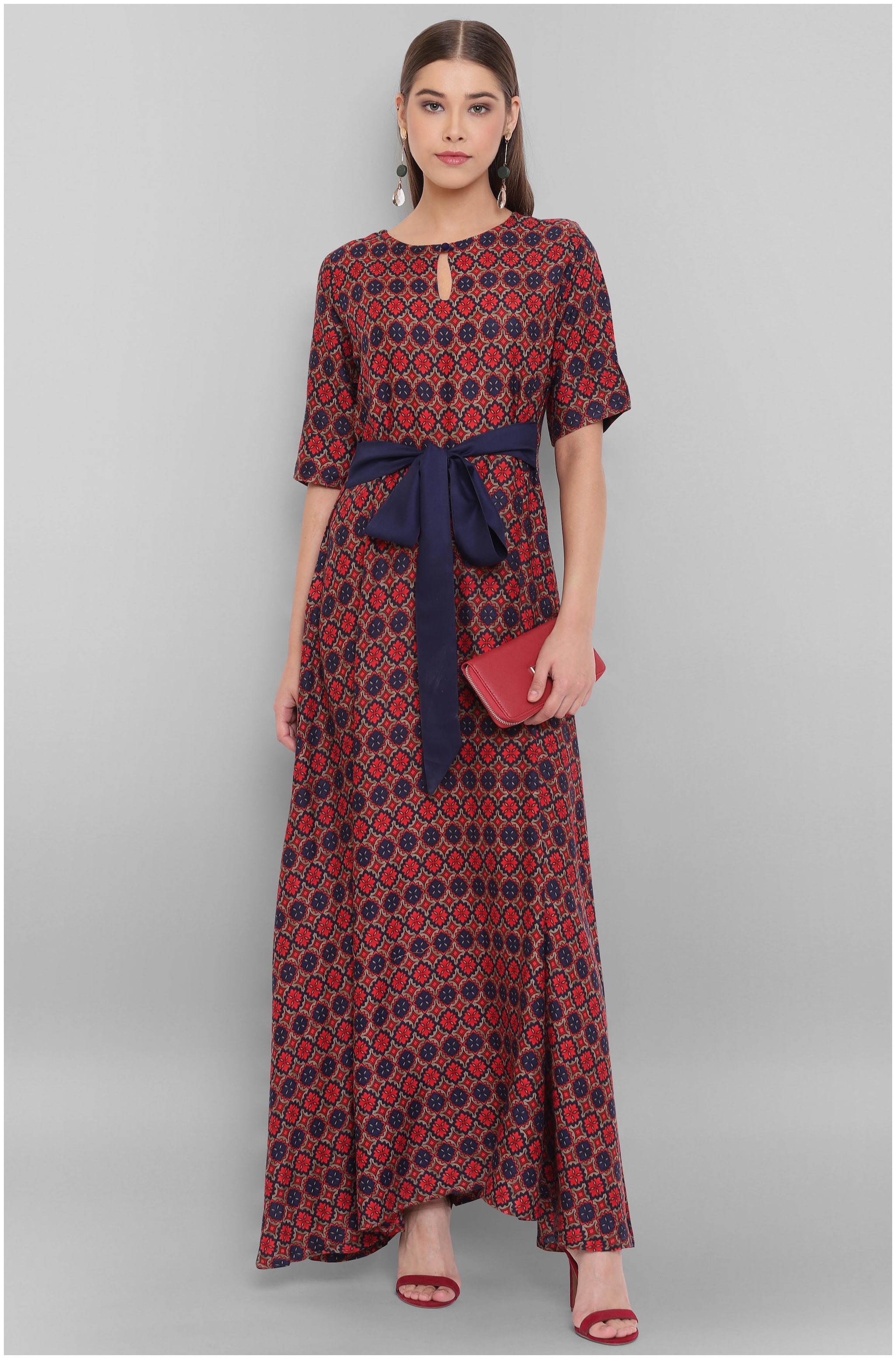 

Janasya Red Printed Empire dress