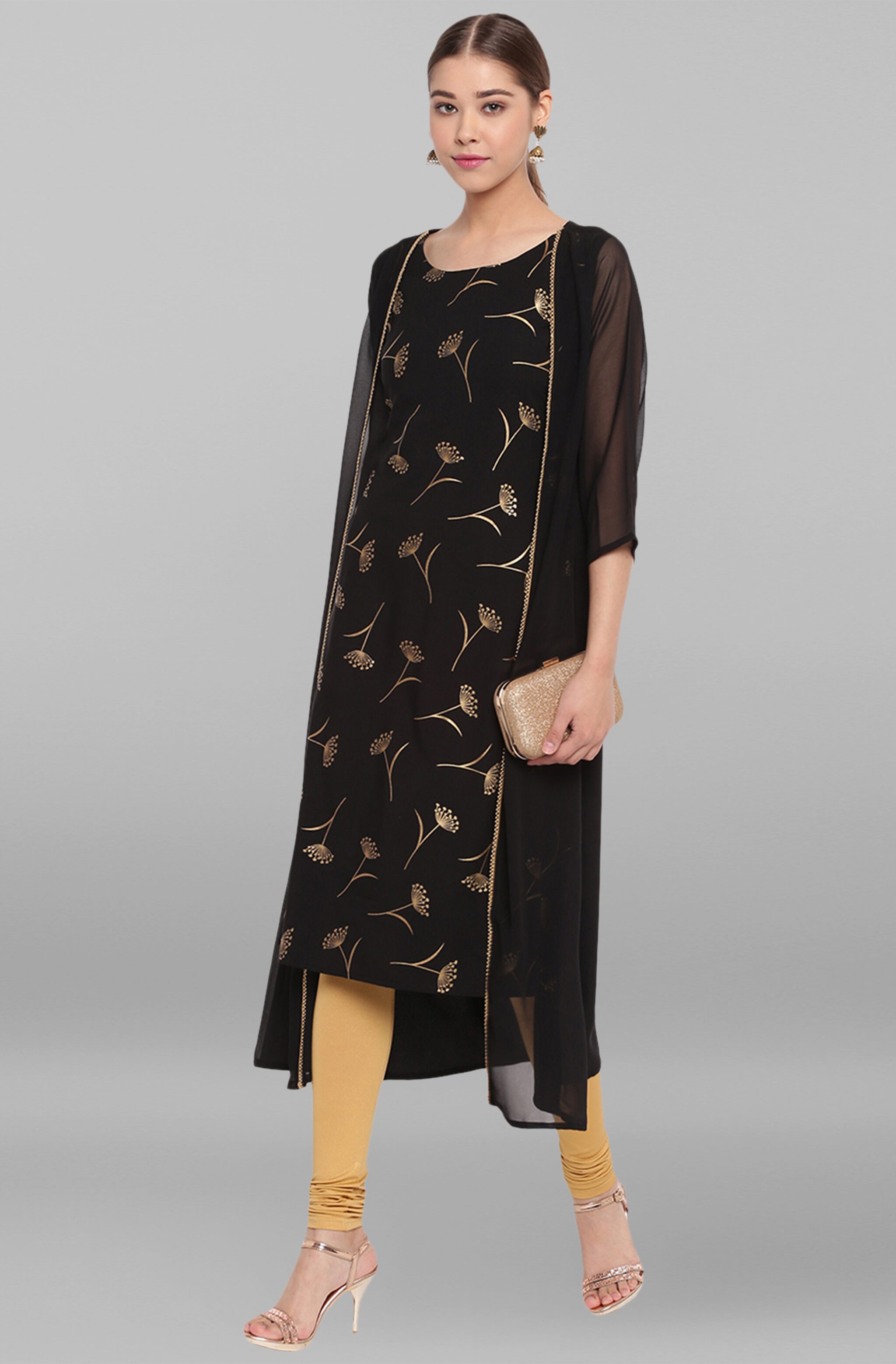 

Janasya Women Crepe Floral Black Kurta