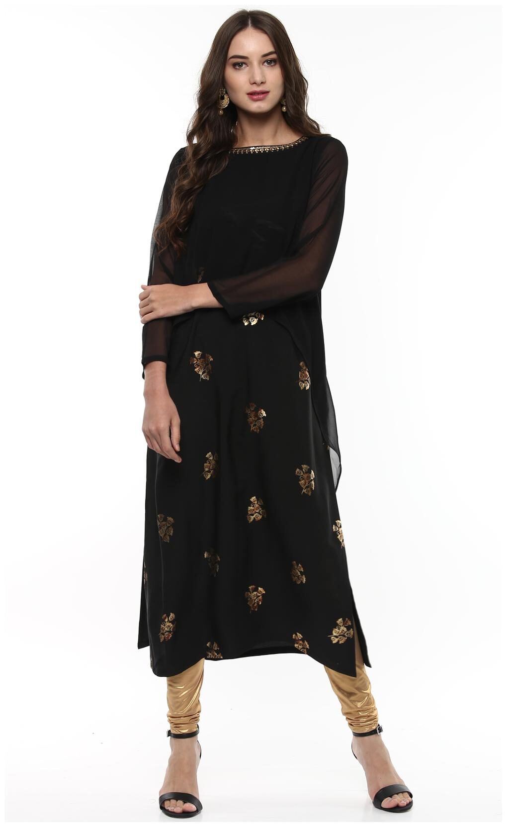 

Janasya Women Black Floral Straight Kurti