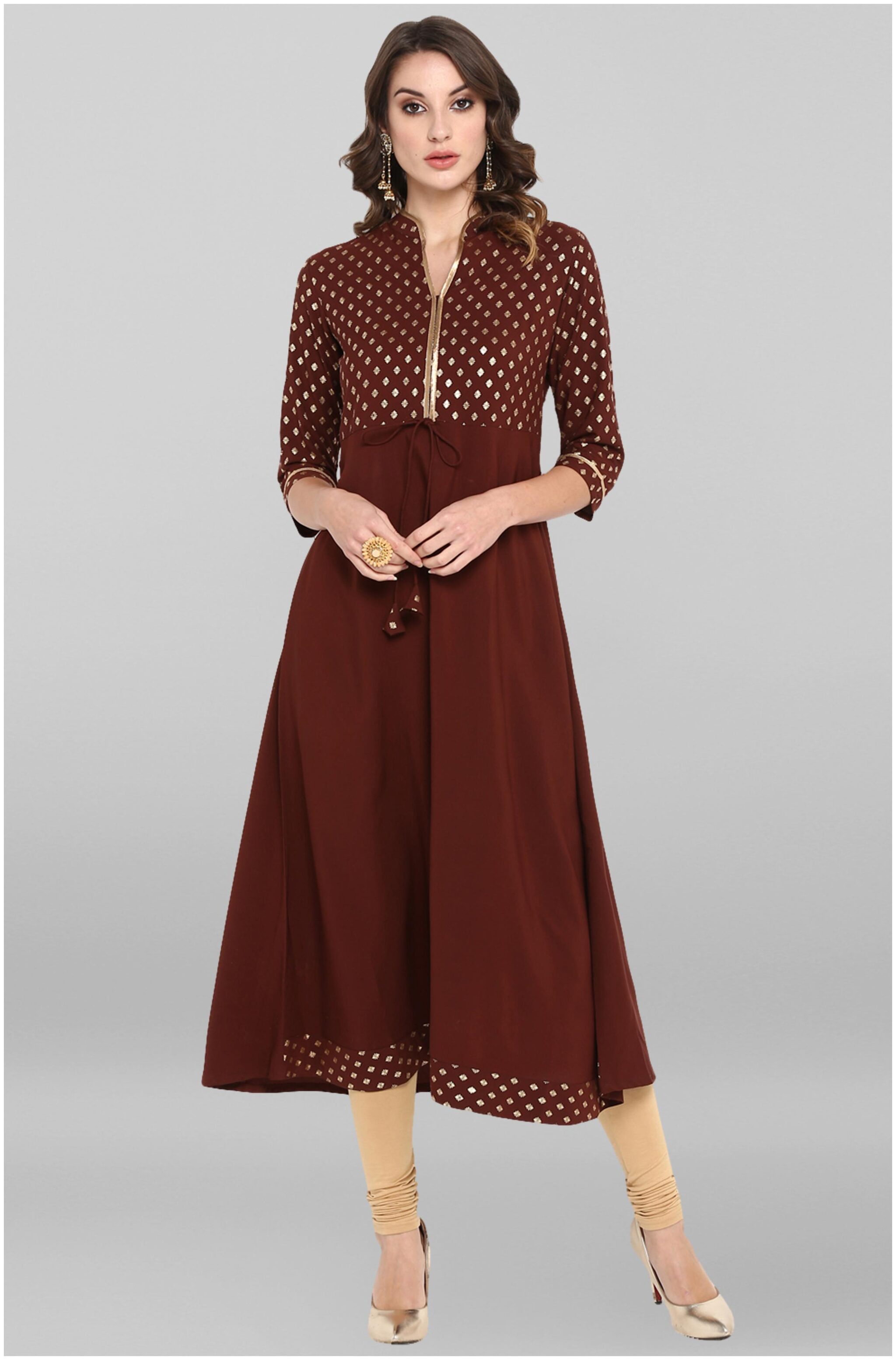 

Janasya Women Crepe Kurta Brown