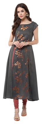 

Janasya Women s Grey Anarkali Casual Crepe Kurti