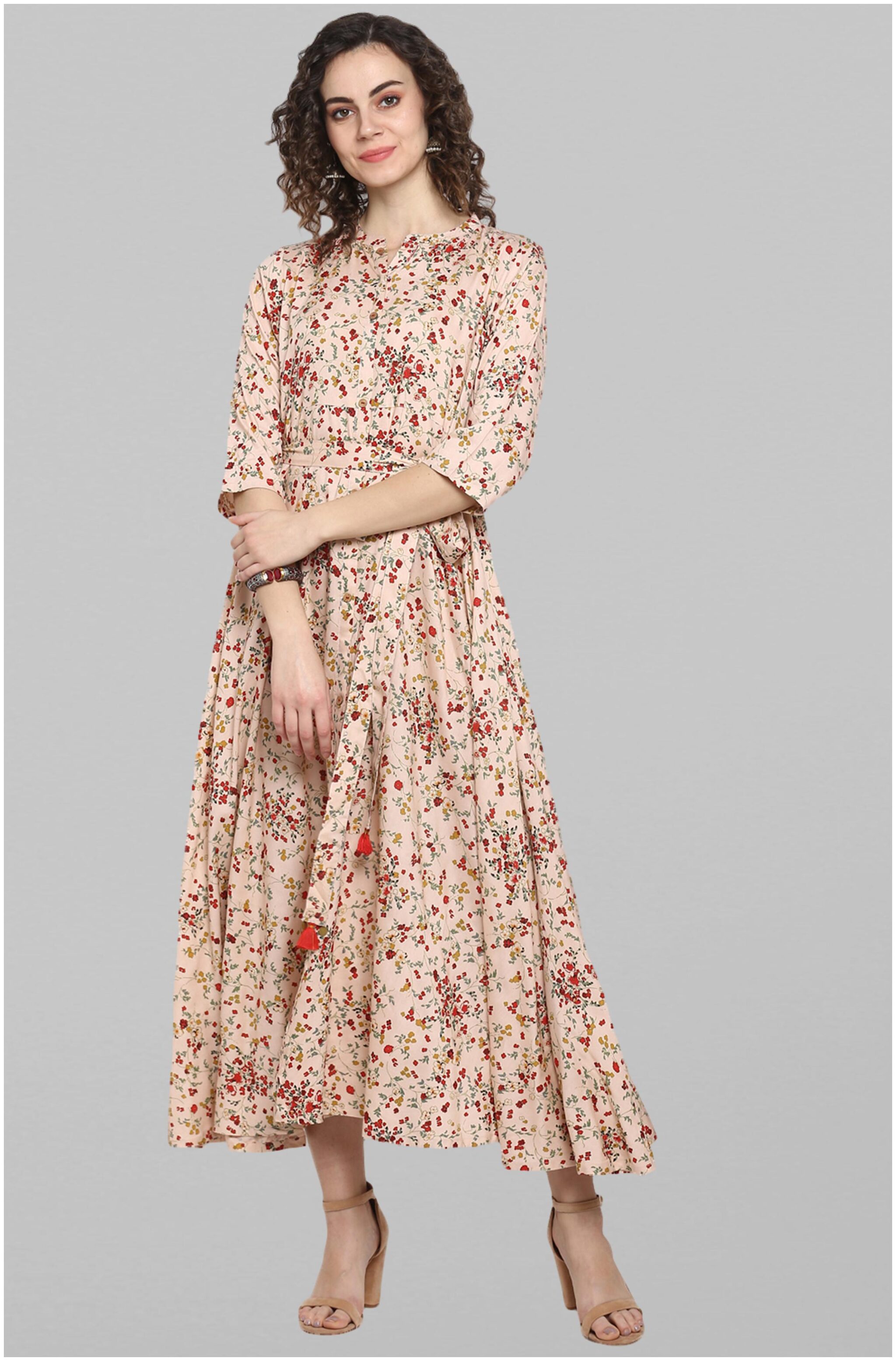 

Janasya Women Polyester Blend Printed Pink Fusion Dresses
