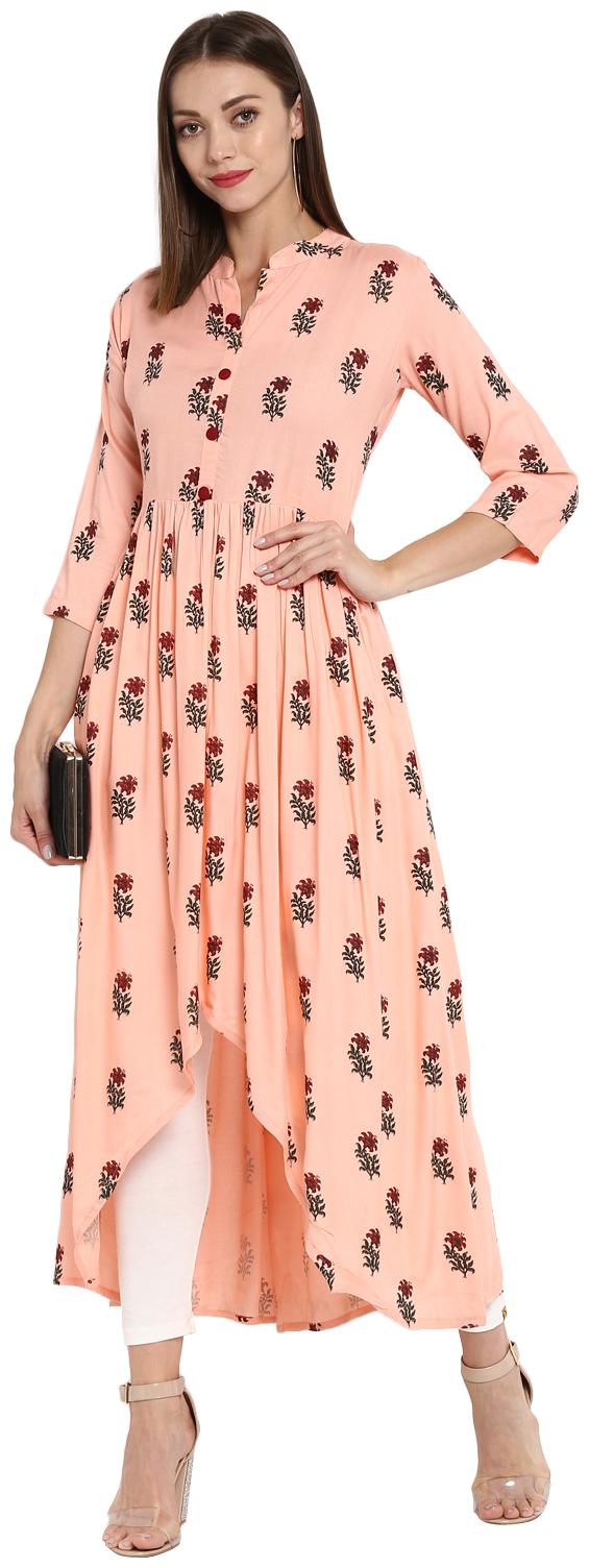 

Janasya Women Pink Floral Assymetrical Kurta
