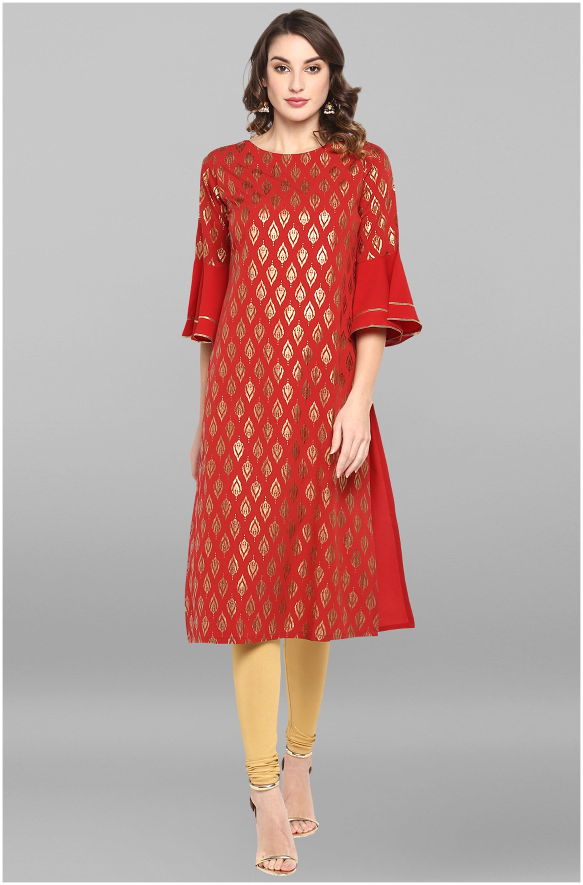 

Janasya Women Crepe Printed Kurta Red