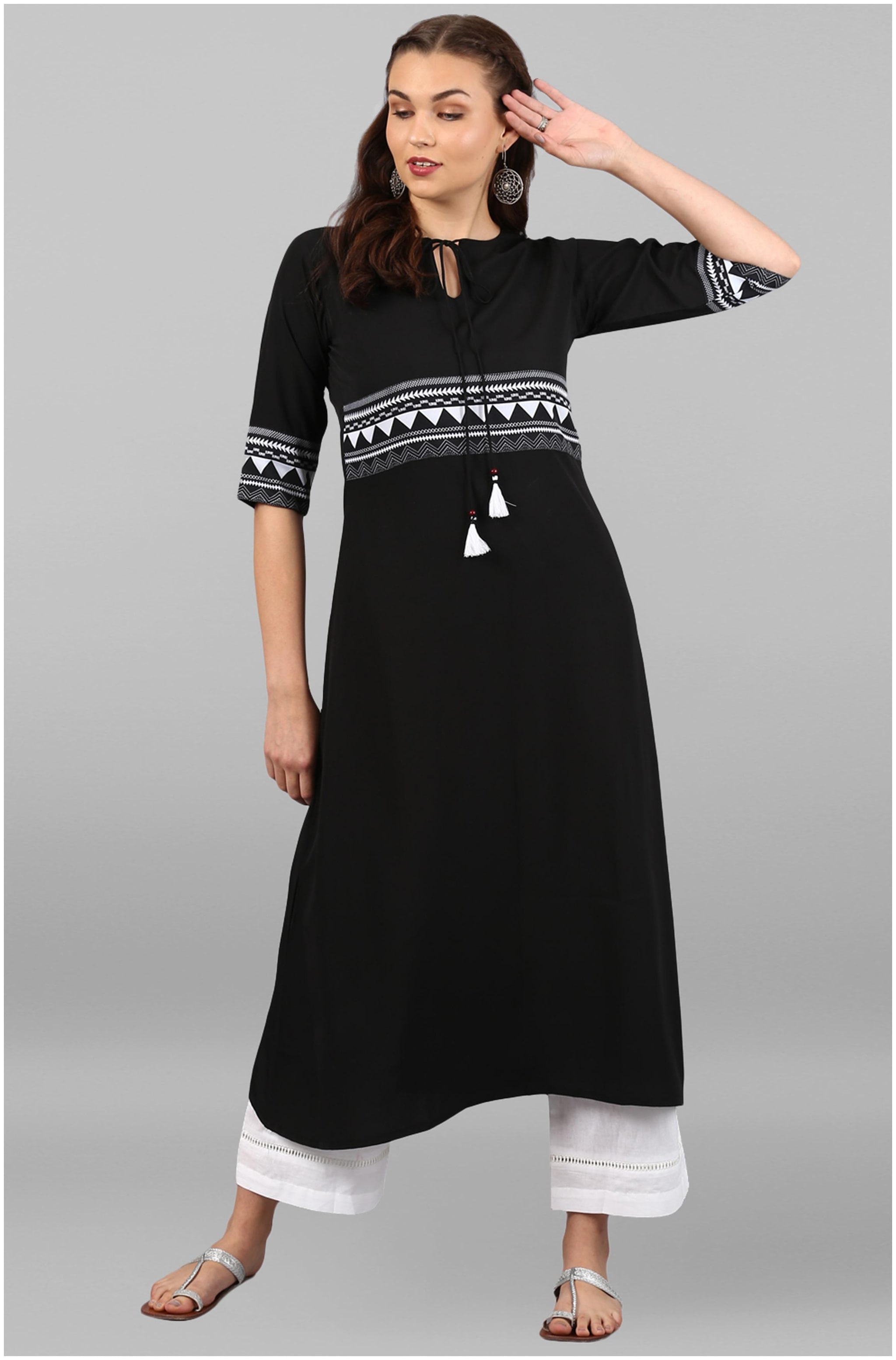 

Janasya Women s Crepe Plain A-Line Kurta With Straight Pant