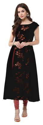 

Janasya Women s Black Anarkali Casual Crepe Kurti
