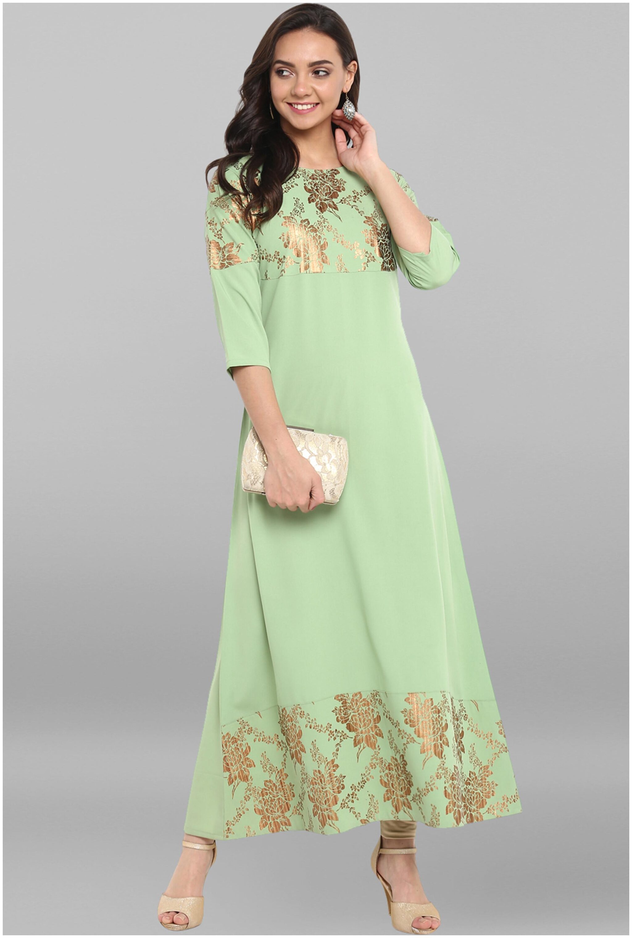 

Janasya Women Crepe A Line Kurta Green color