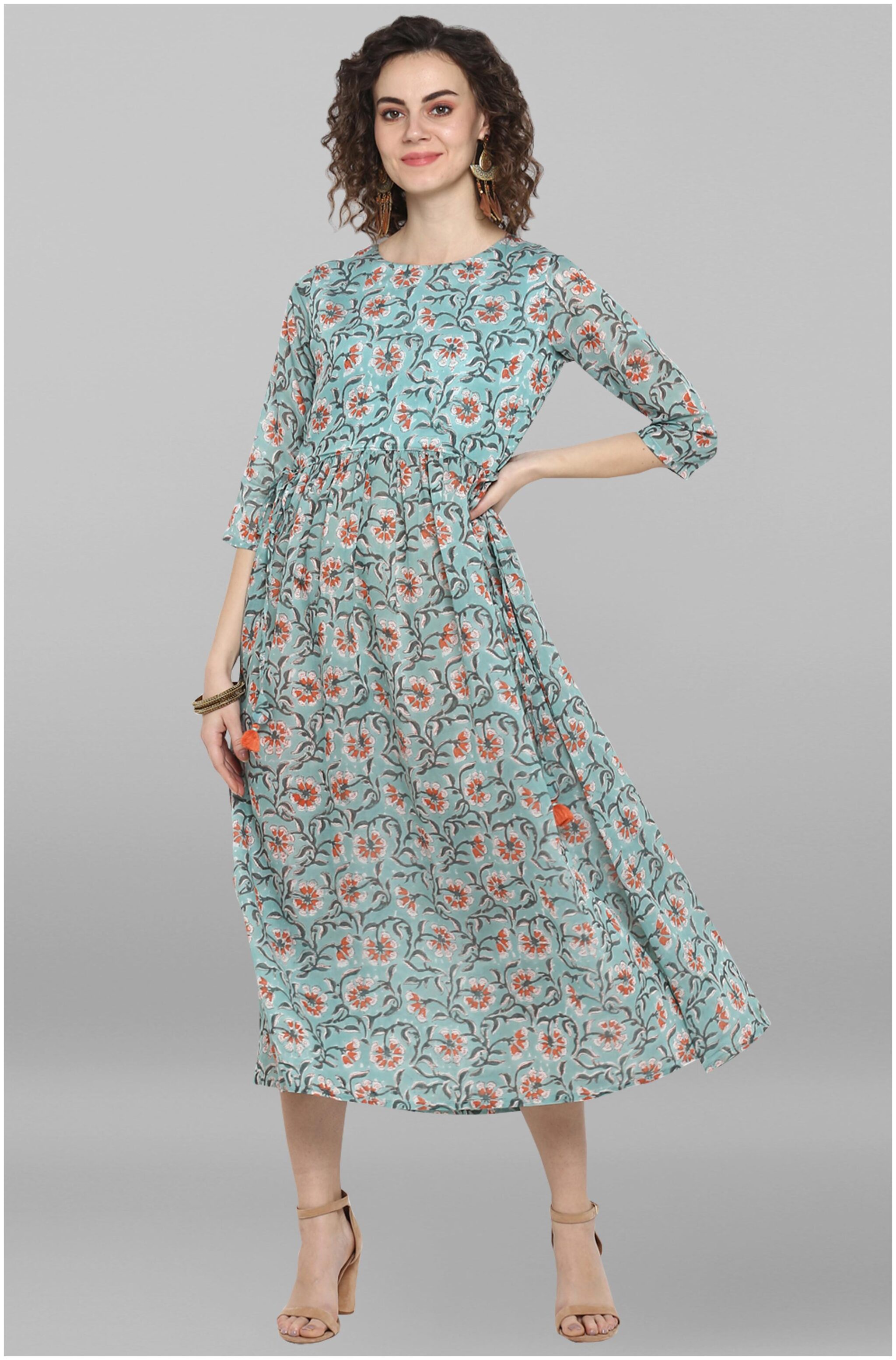 

Janasya Women Green Pure Cotton Fusion Dress
