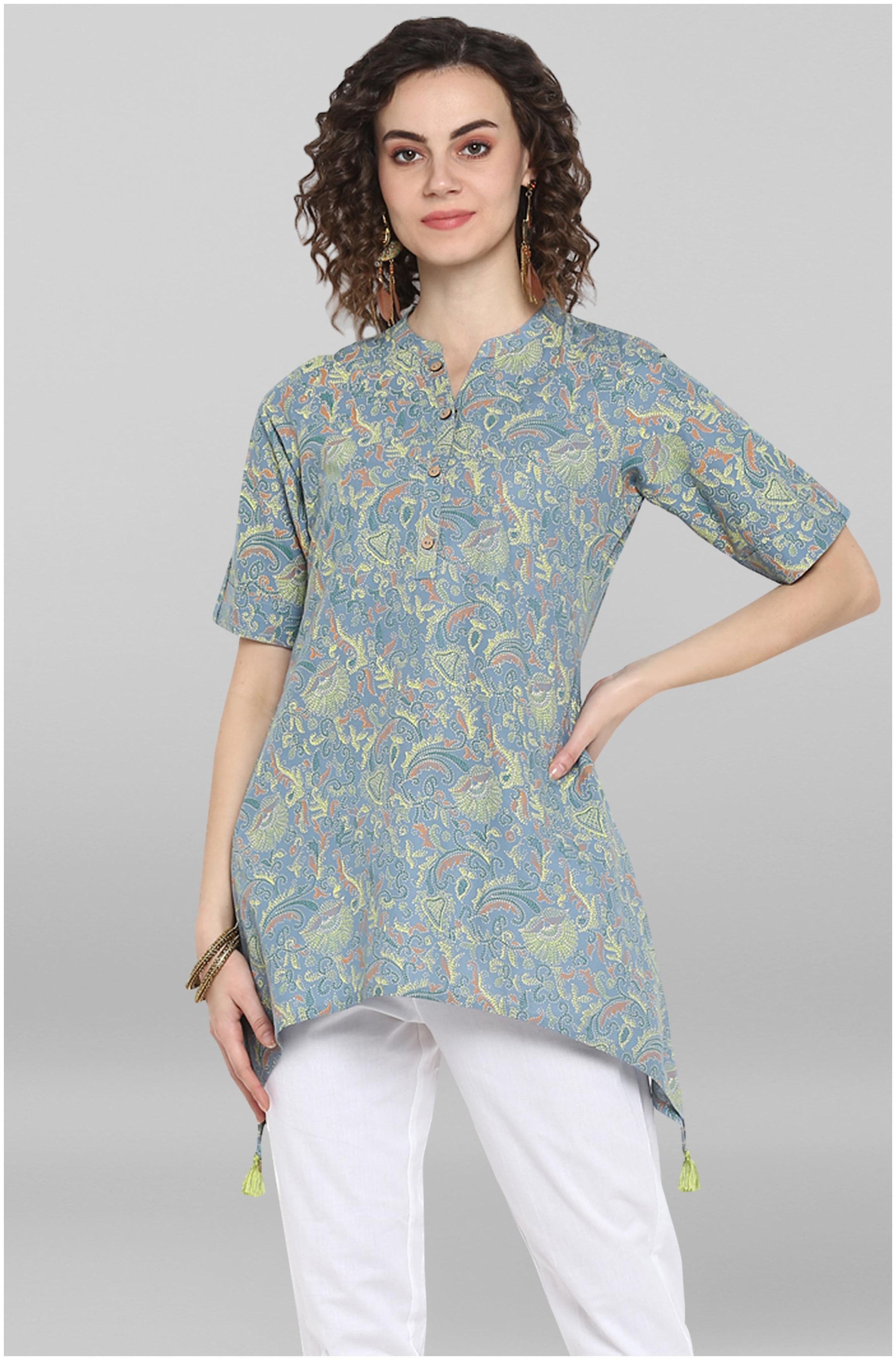 

Janasya Women Printed Regular top - Grey