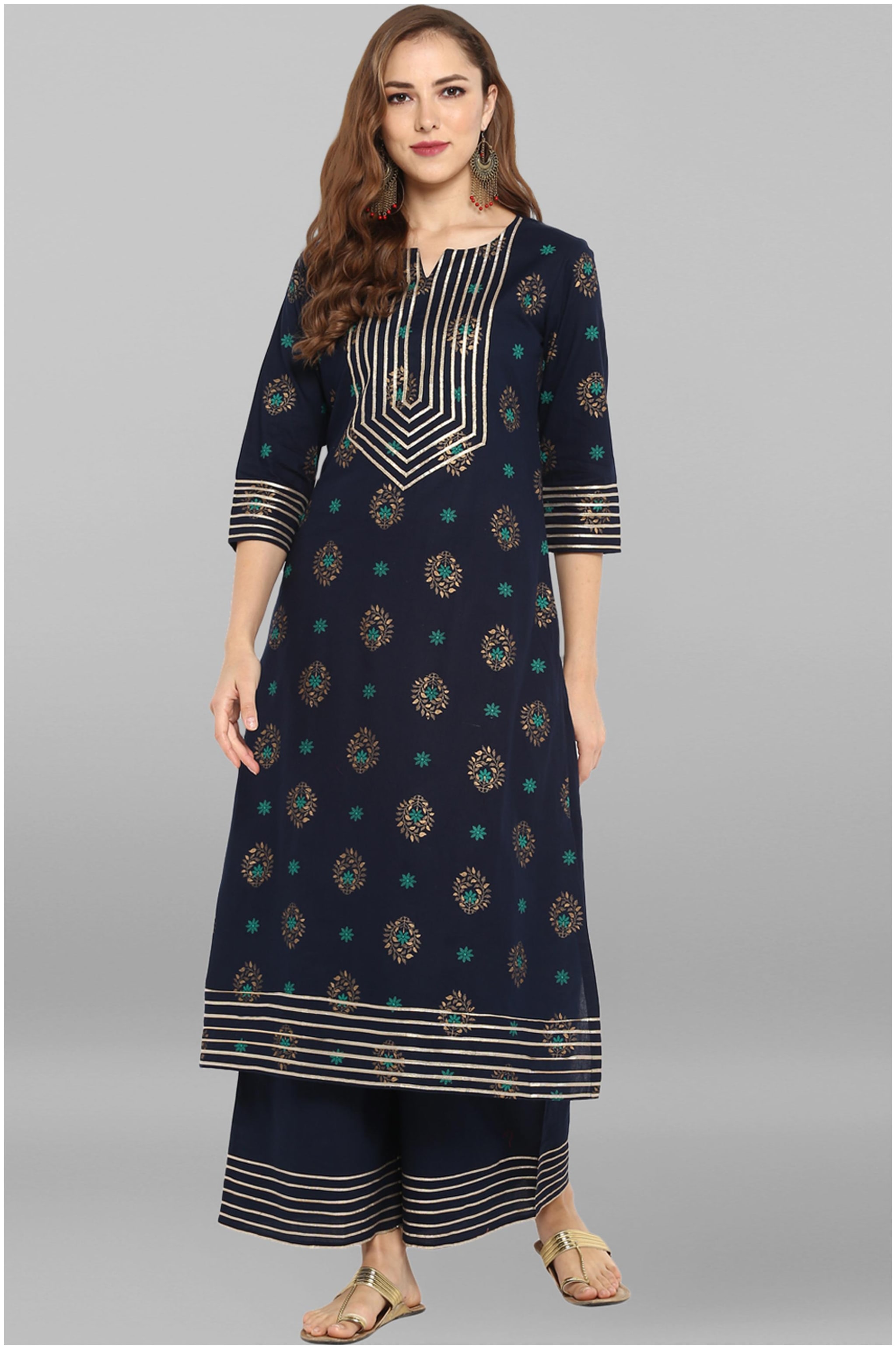 

Janasya Women Blue Solid Straight Kurta With Palazzo