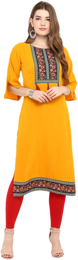 Janasya Women Yellow Floral Straight Kurta