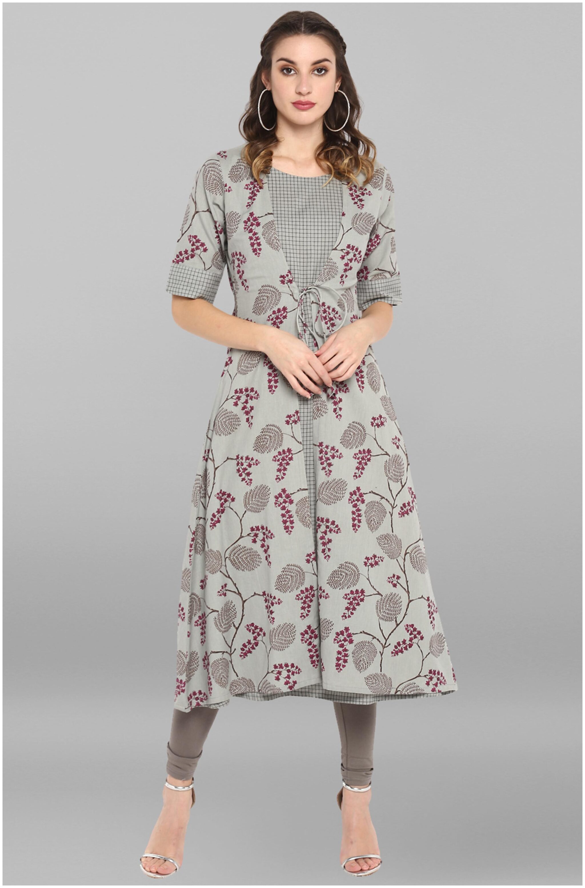

Janasya Women Cotton Printed Kurta Grey