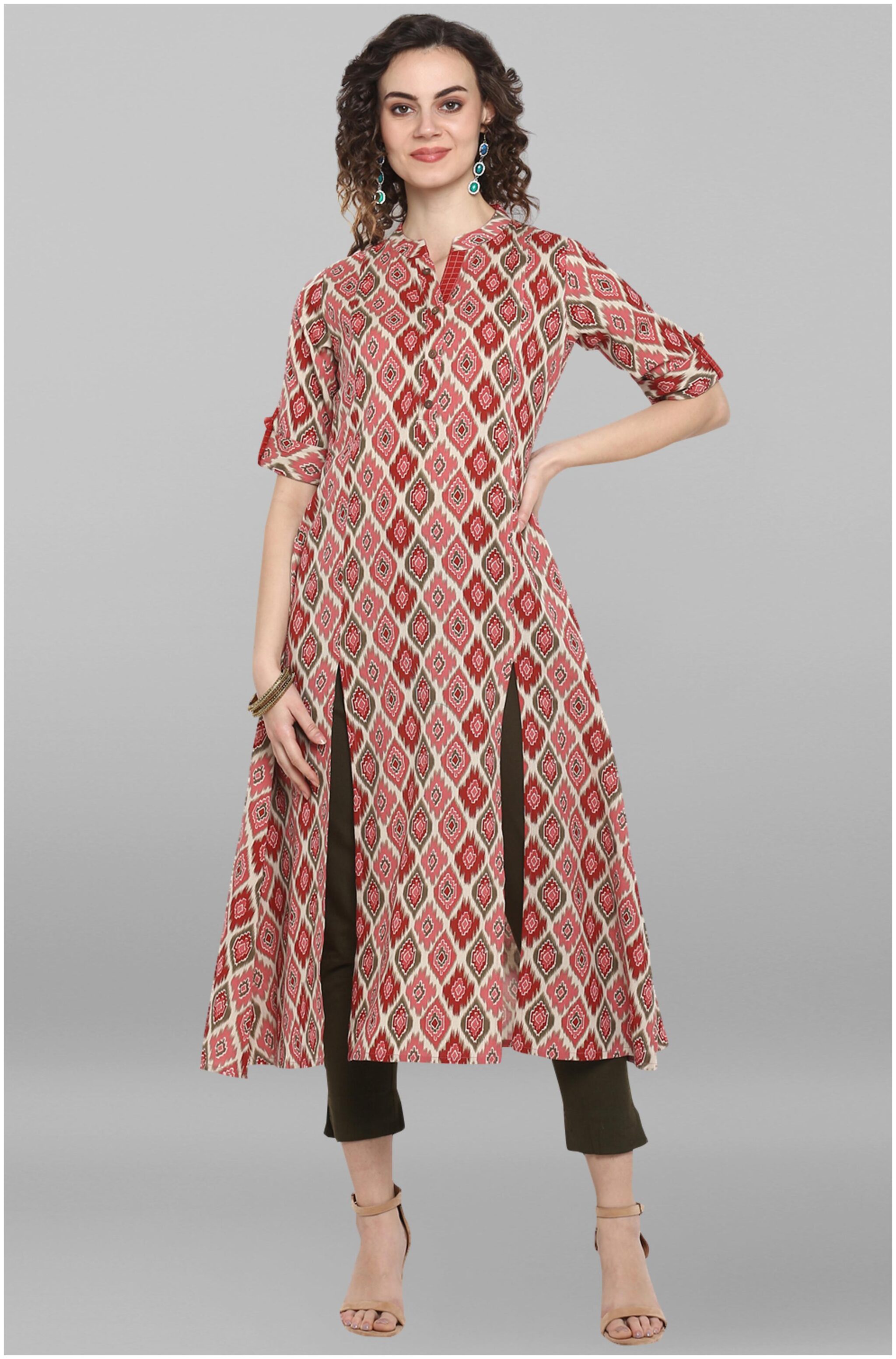 

Janasya Women Polyester Blend Printed Pink kurti