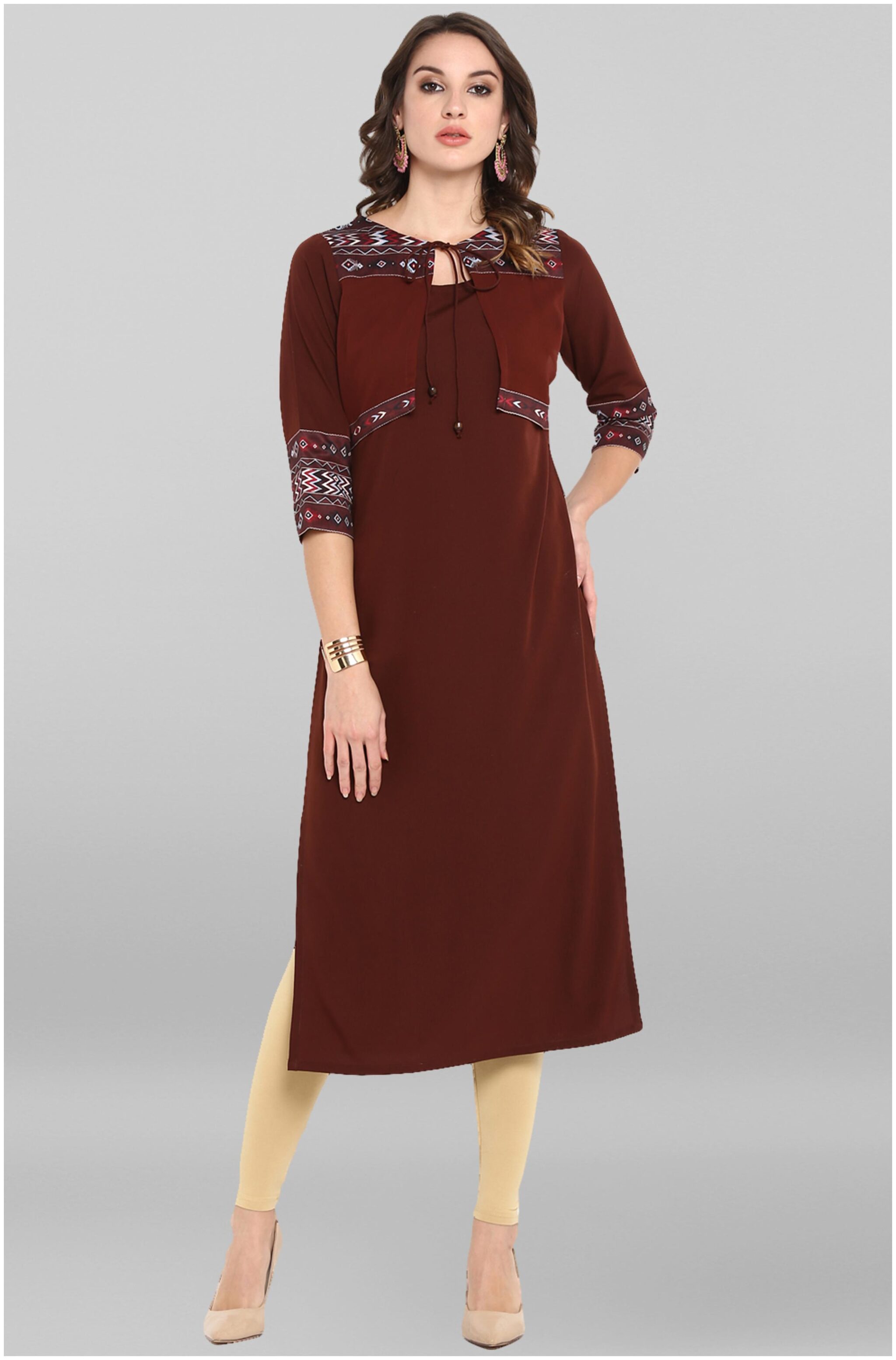 

Janasya Women Brown Printed Straight Kurta