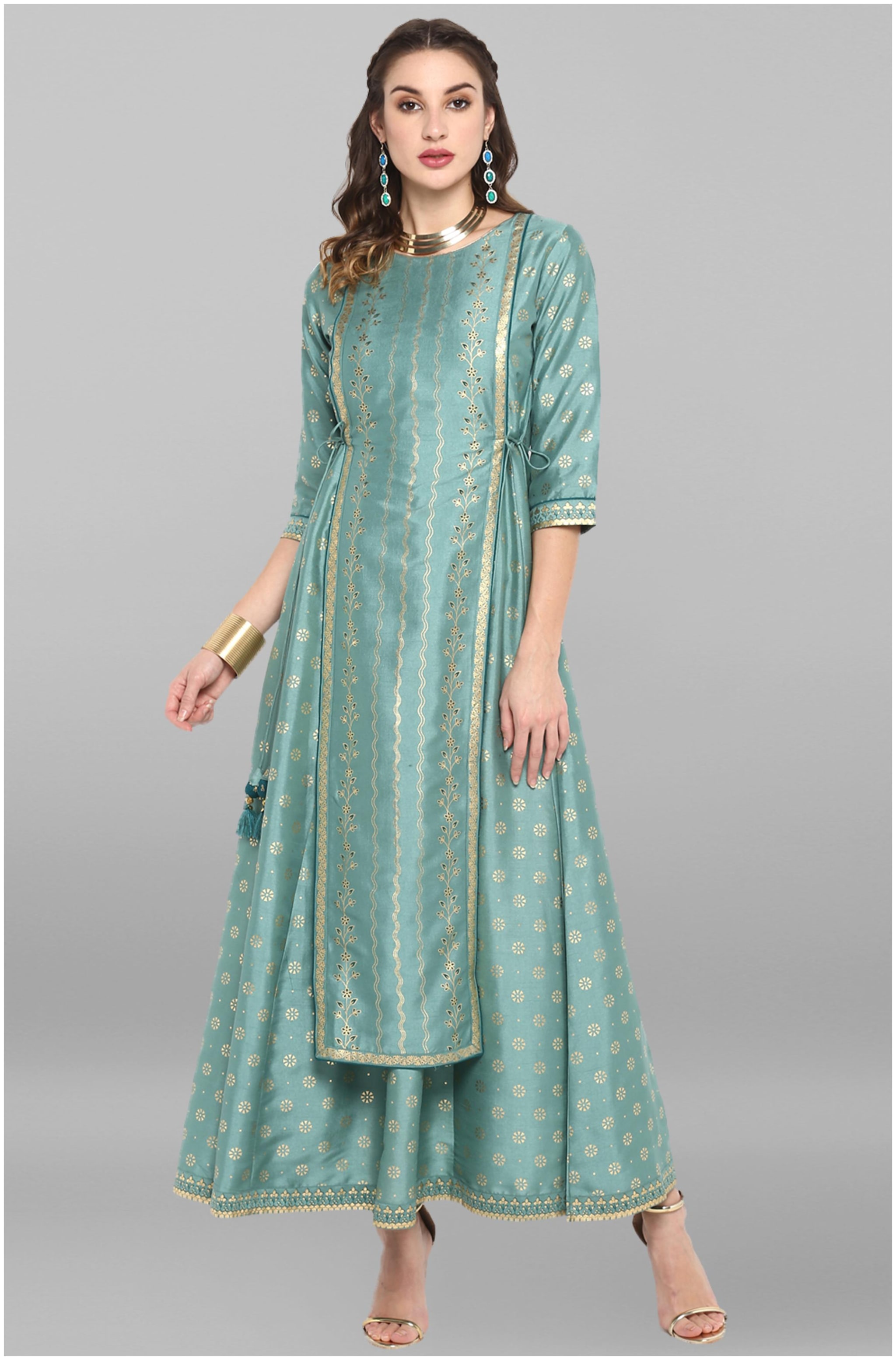 

Janasya Women Green Polyester Blend Printed Kurtas Kurtis