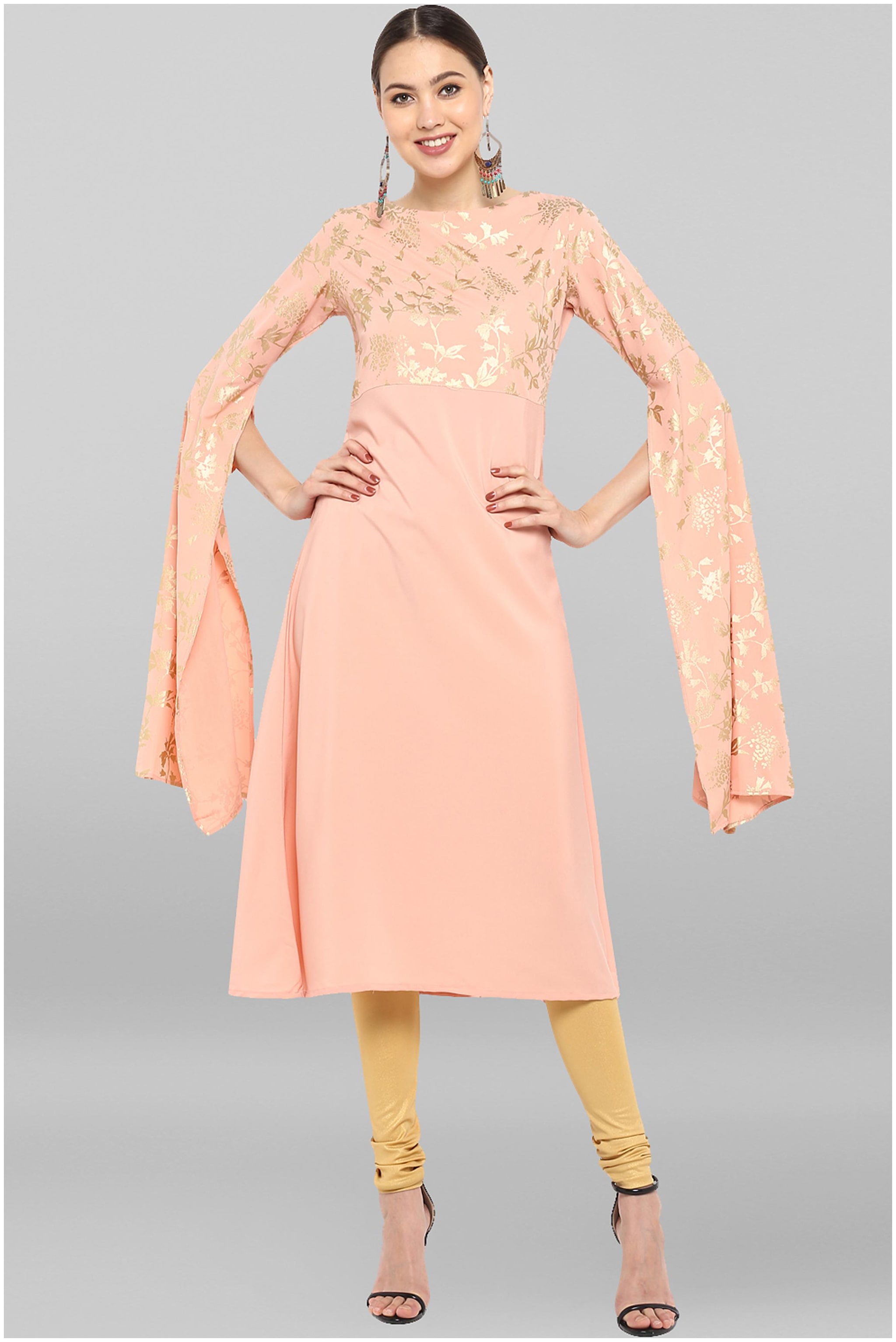 

Janasya Women s Peach Poly Crepe Kurta