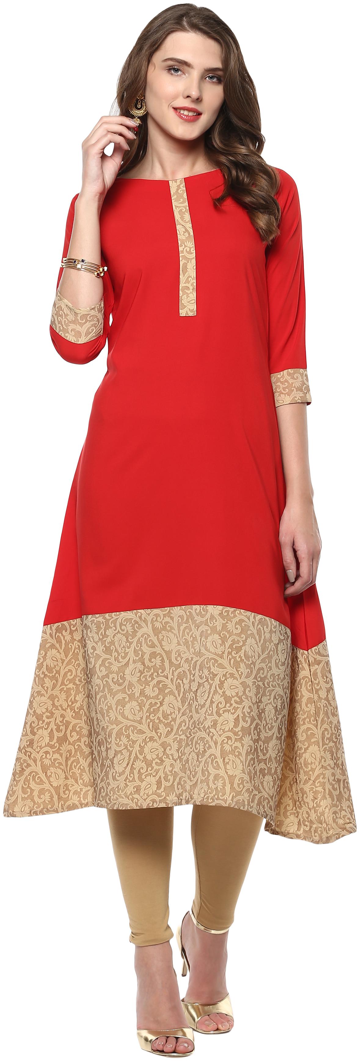 

Janasya Women Crepe Solid A Line Kurta Red