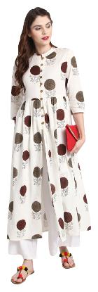

Janasya Women White Floral Anarkali Kurta