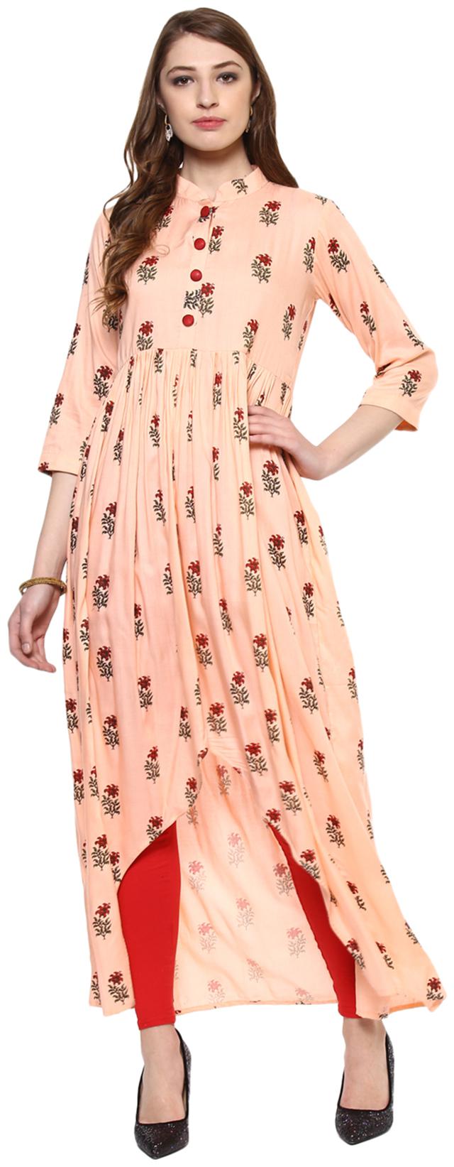 

Janasya Women Orange Floral Anarkali Kurti