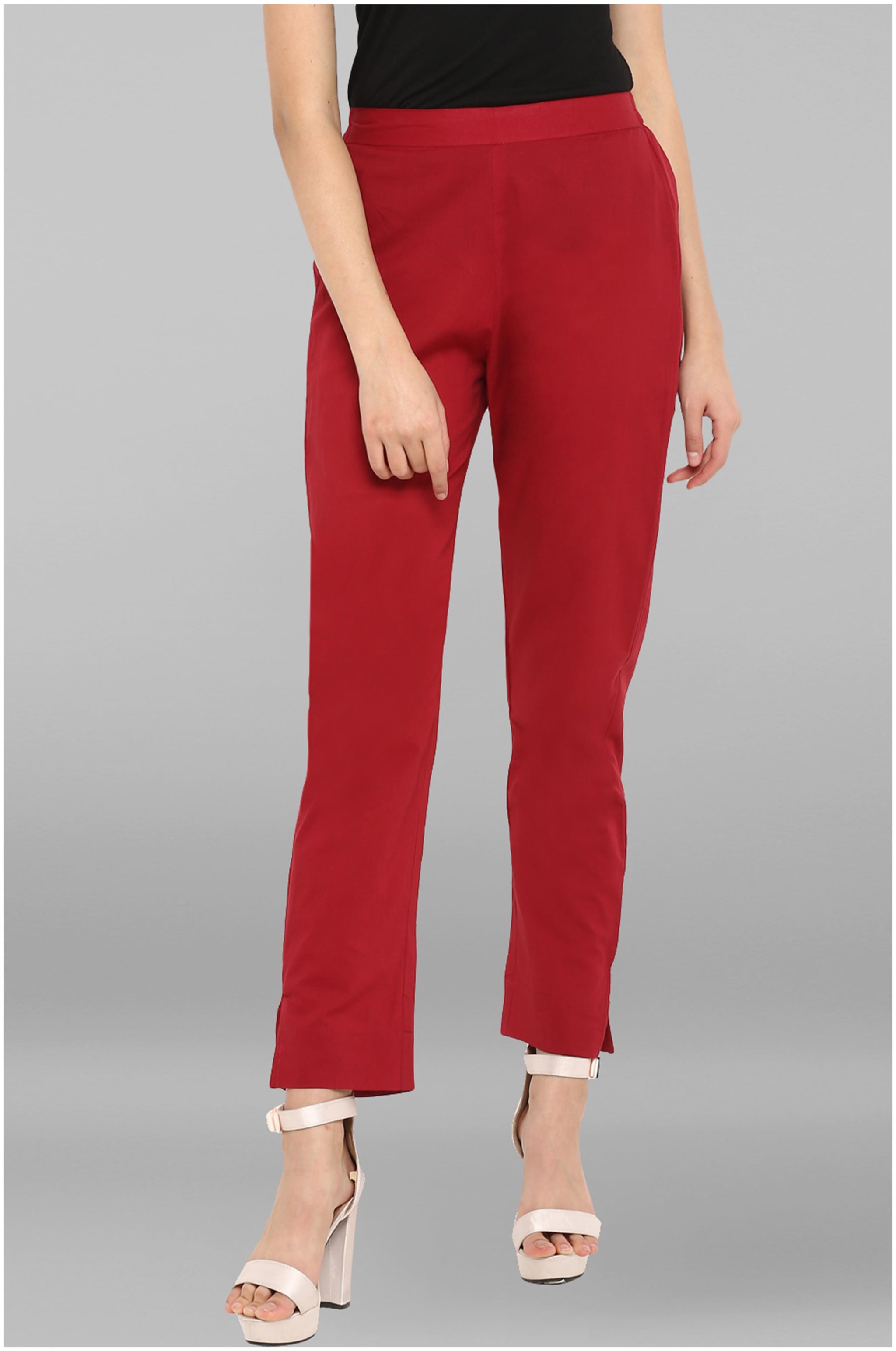 

Janasya Women Maroon Narrow fit Regular pants