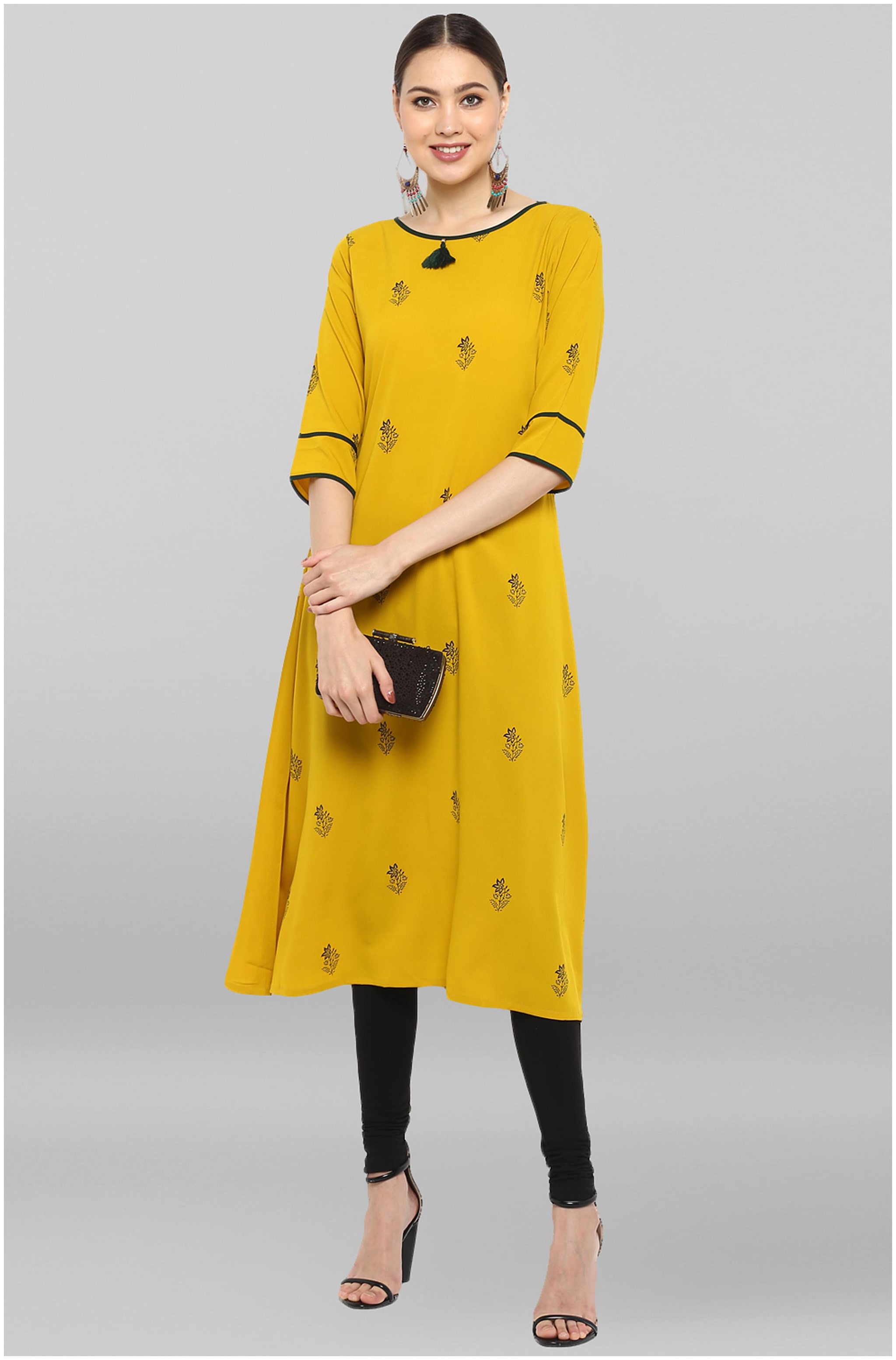 

Janasya Women Crepe Printed Kurta Yellow