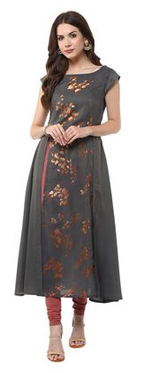 

Janasya Women s Grey Anarkali Casual Crepe Kurti