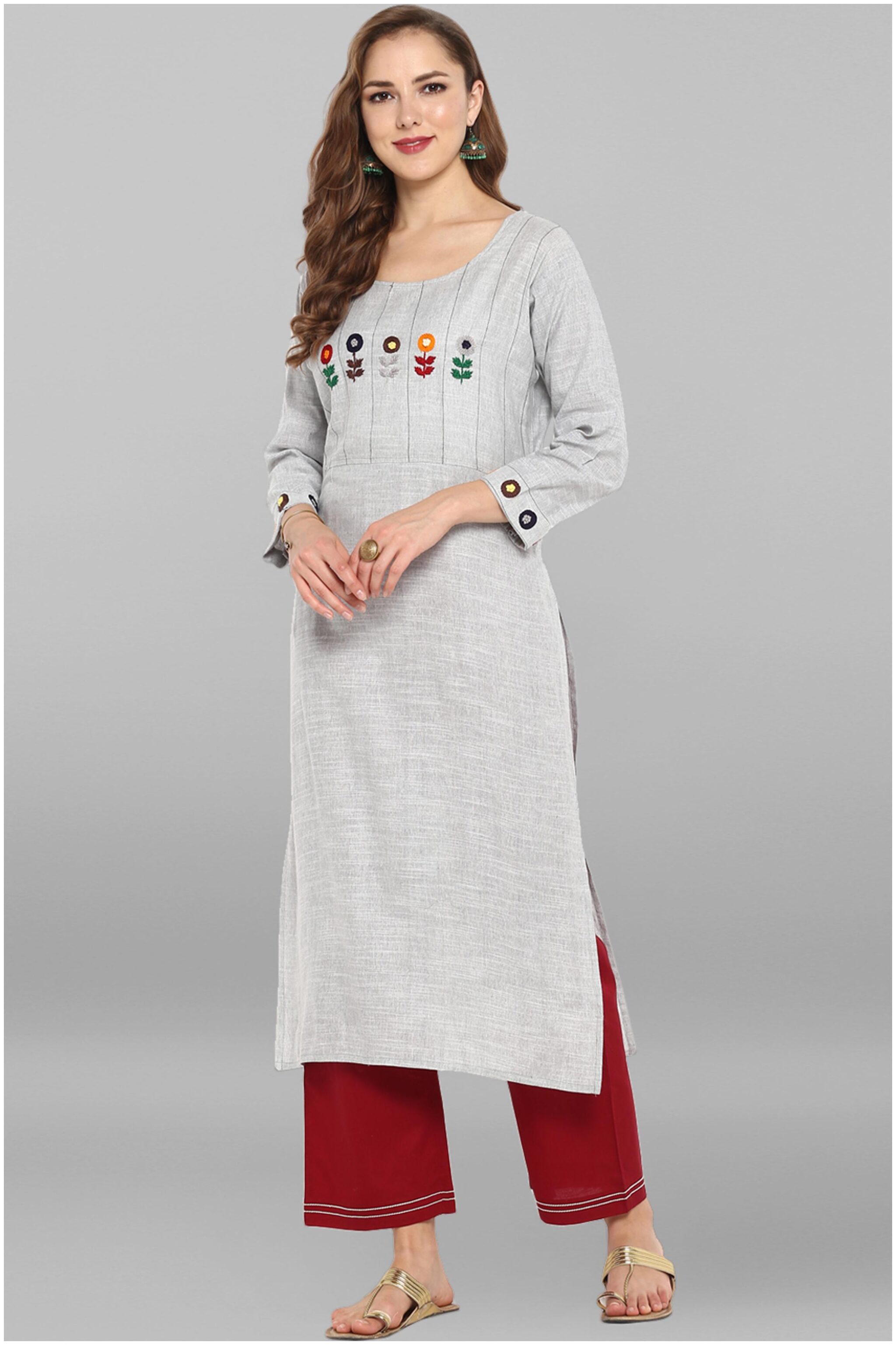 

Janasya Women Grey Solid Straight Kurta With Pants