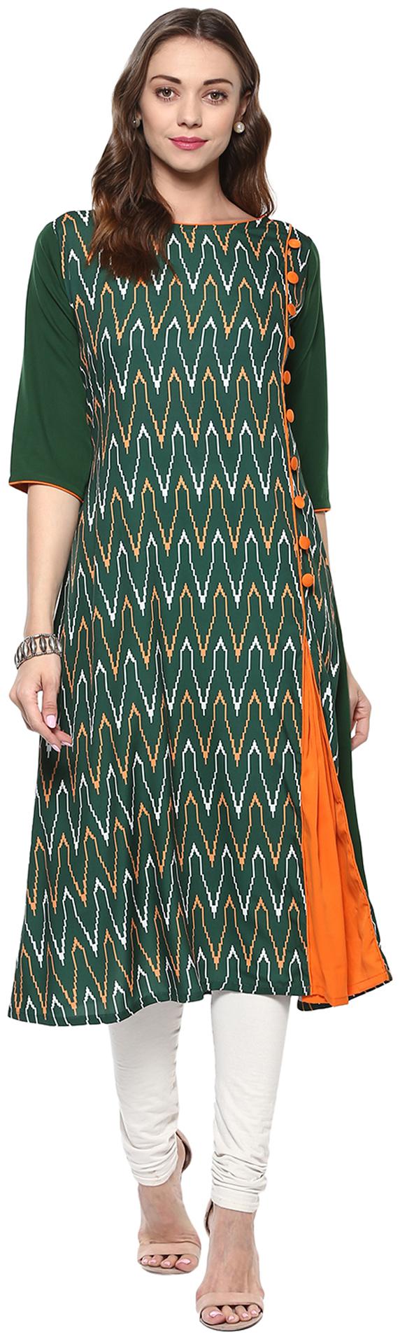 

Janasya Women s Green Embellished Crepe Kurti