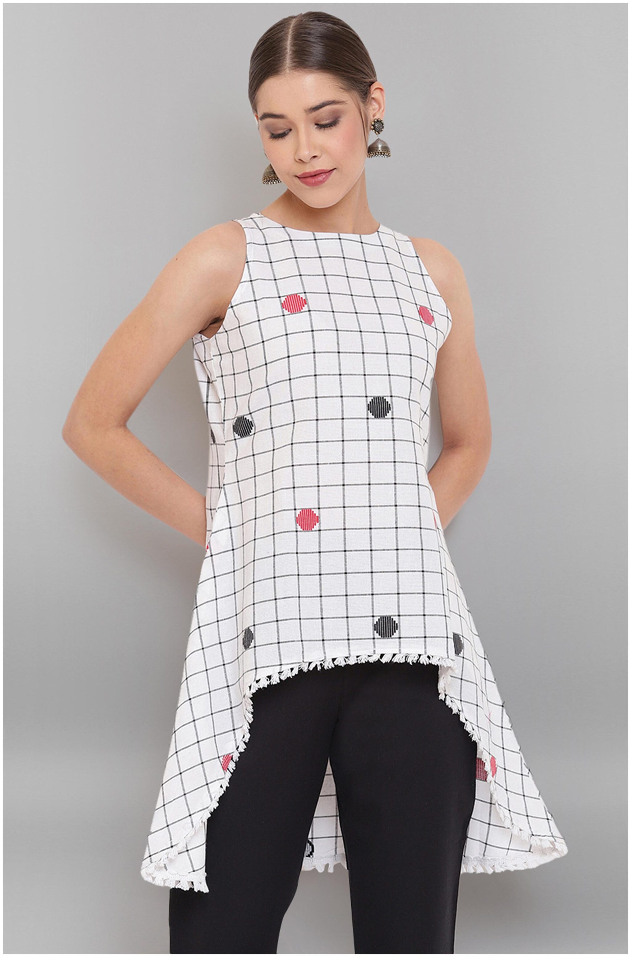 

Janasya Women Checked Regular top - White