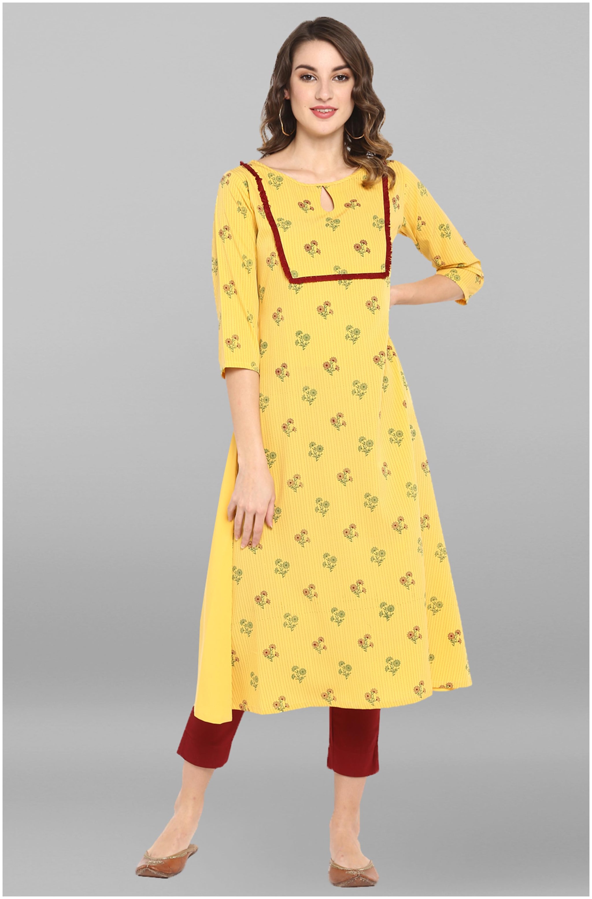 

Janasya Women Crepe Floral Kurta Yellow