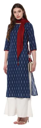 

Janasya Women Blue Printed Straight Kurta