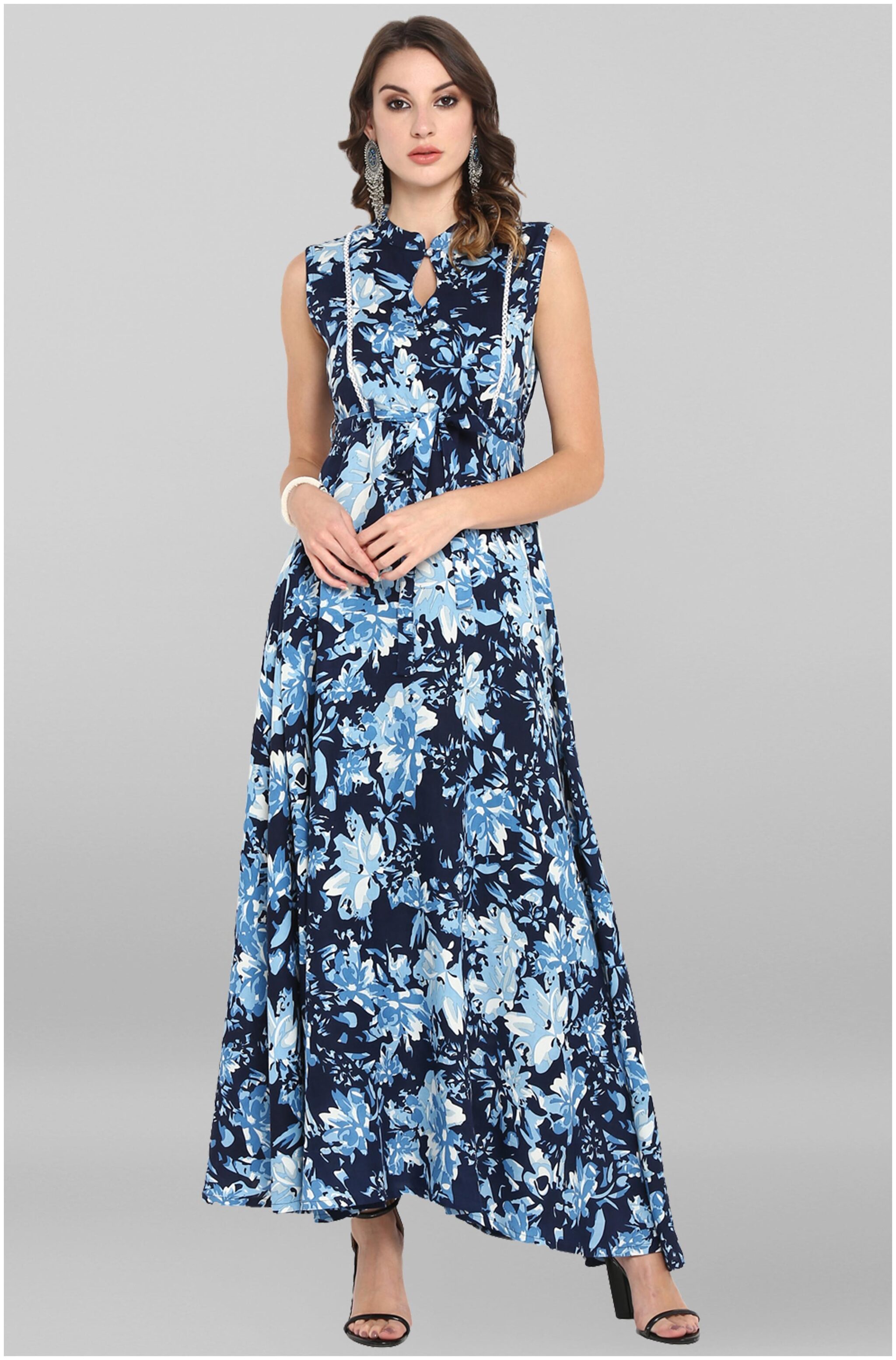 

Janasya Women Blue Rayon Kurta