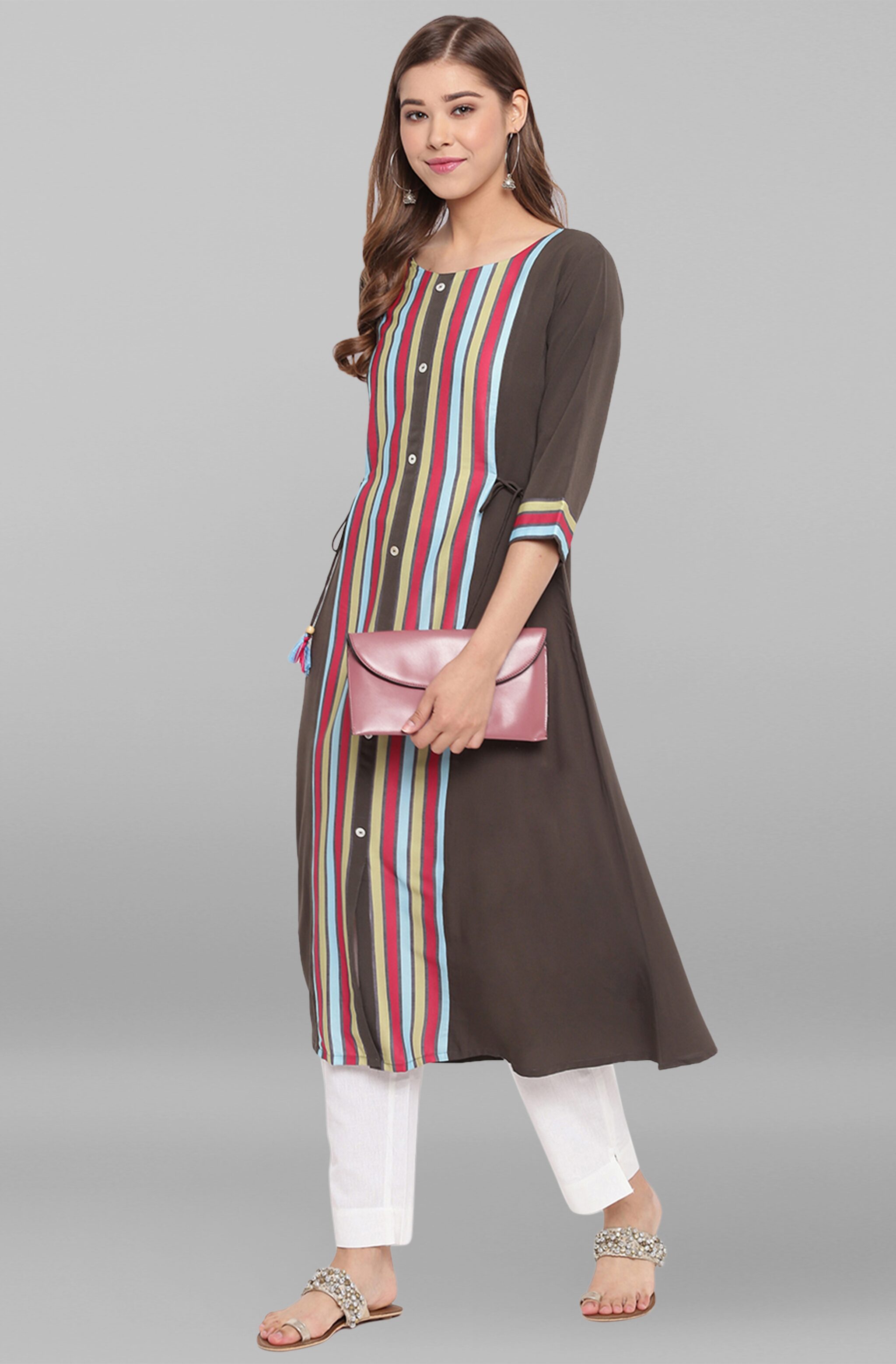 

Janasya Women Crepe Striped Multi Kurta