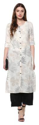 Janasya Women White Floral Straight Kurta