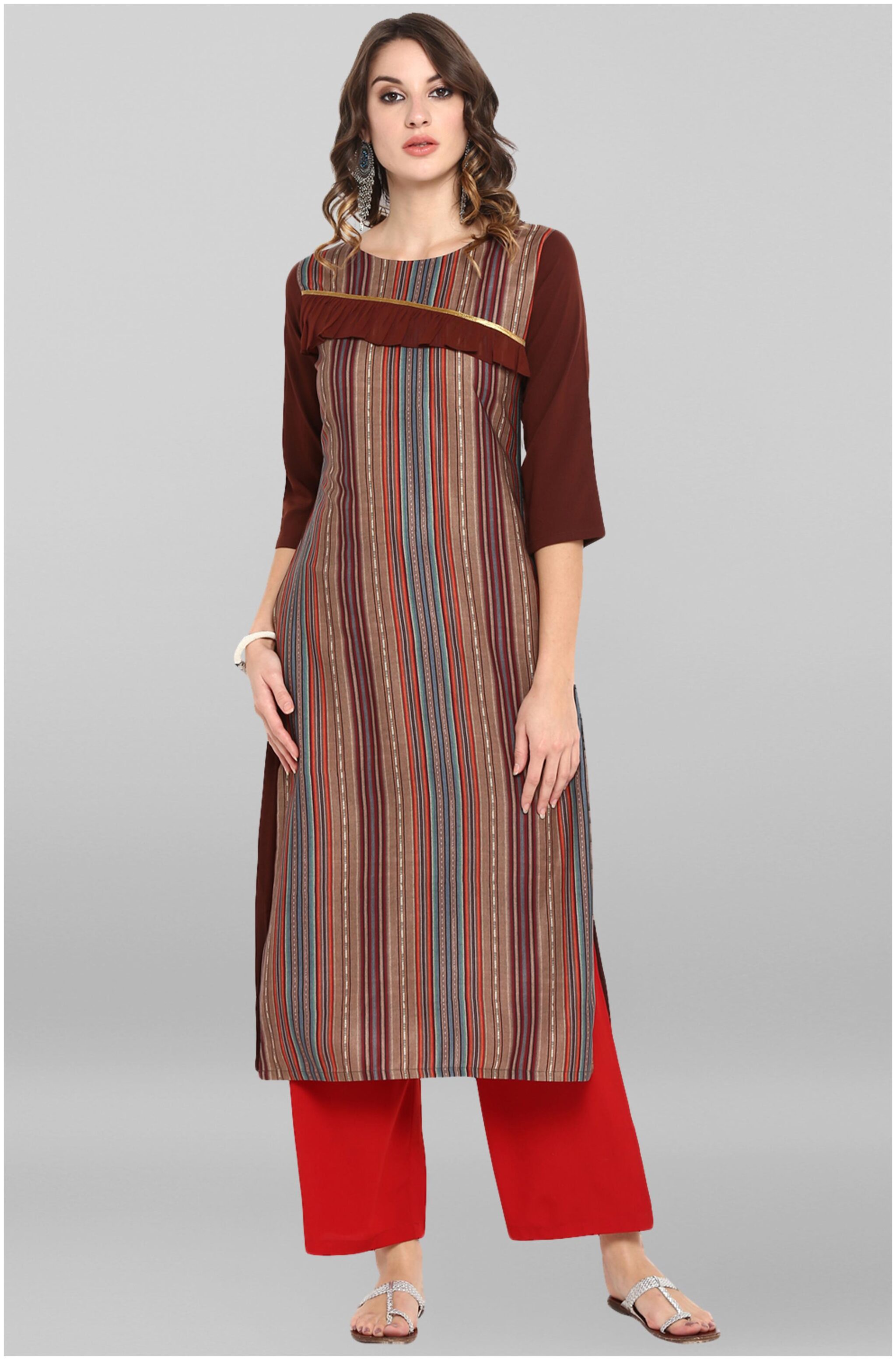 

Janasya Women Multi Striped Straight Kurta