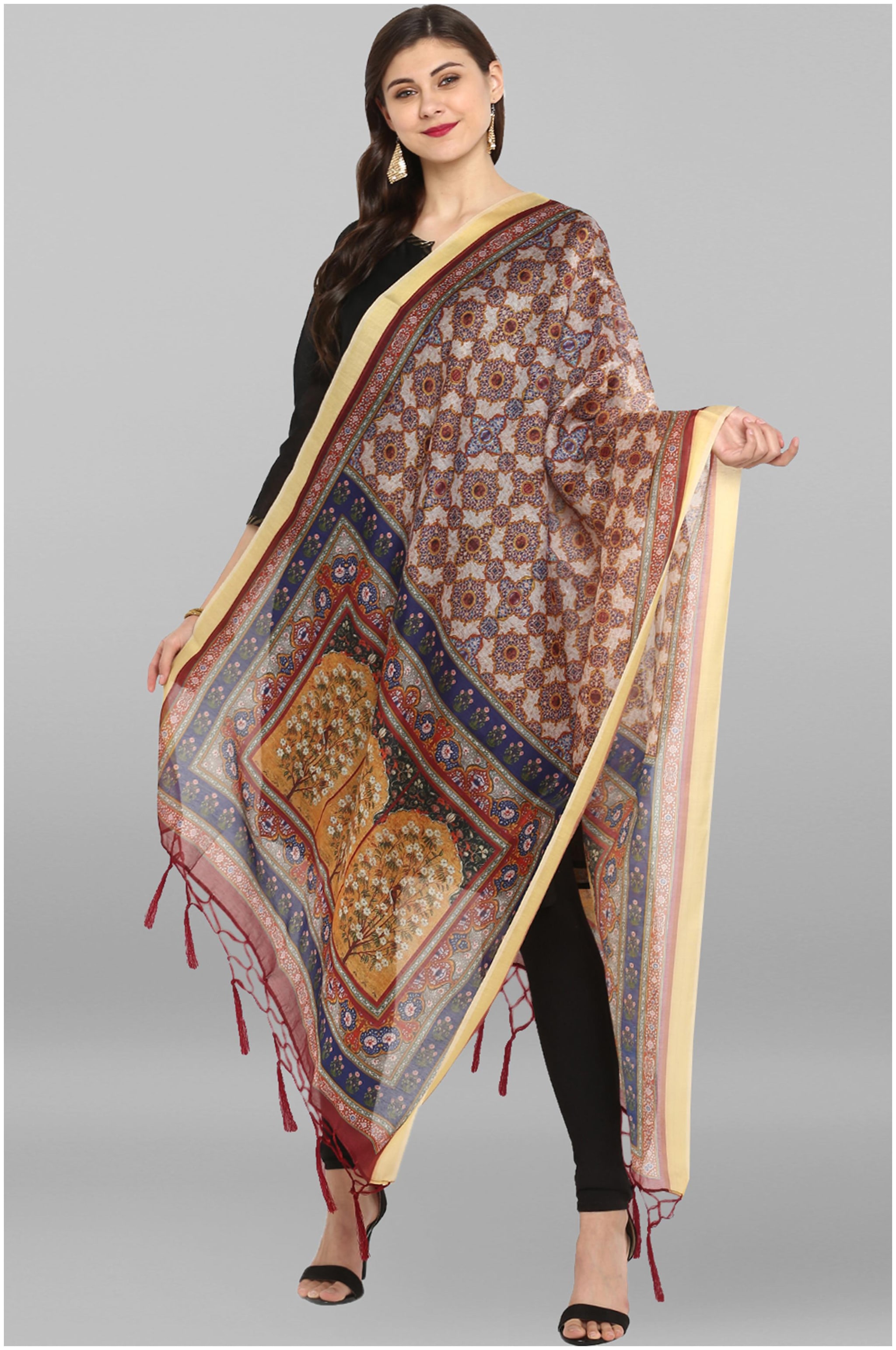 

Janasya Women Multicolor Digital Print Poly Silk Dupatta