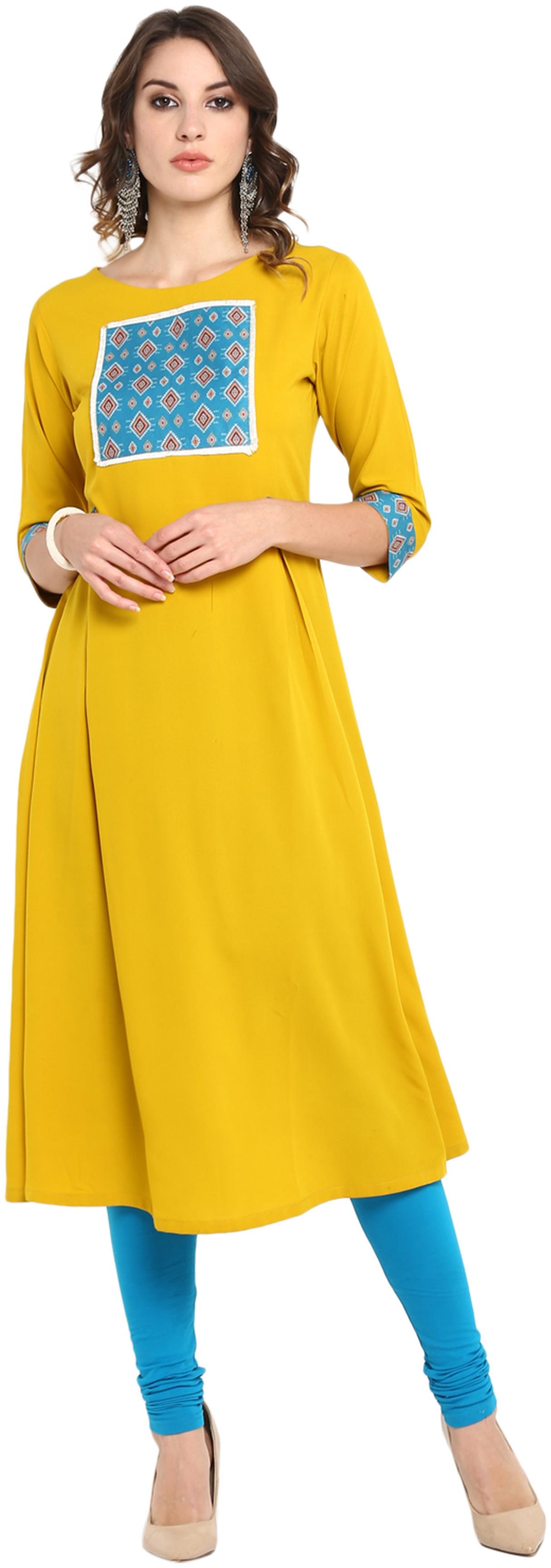 

Janasya Women Crepe Printed Kurta Yellow