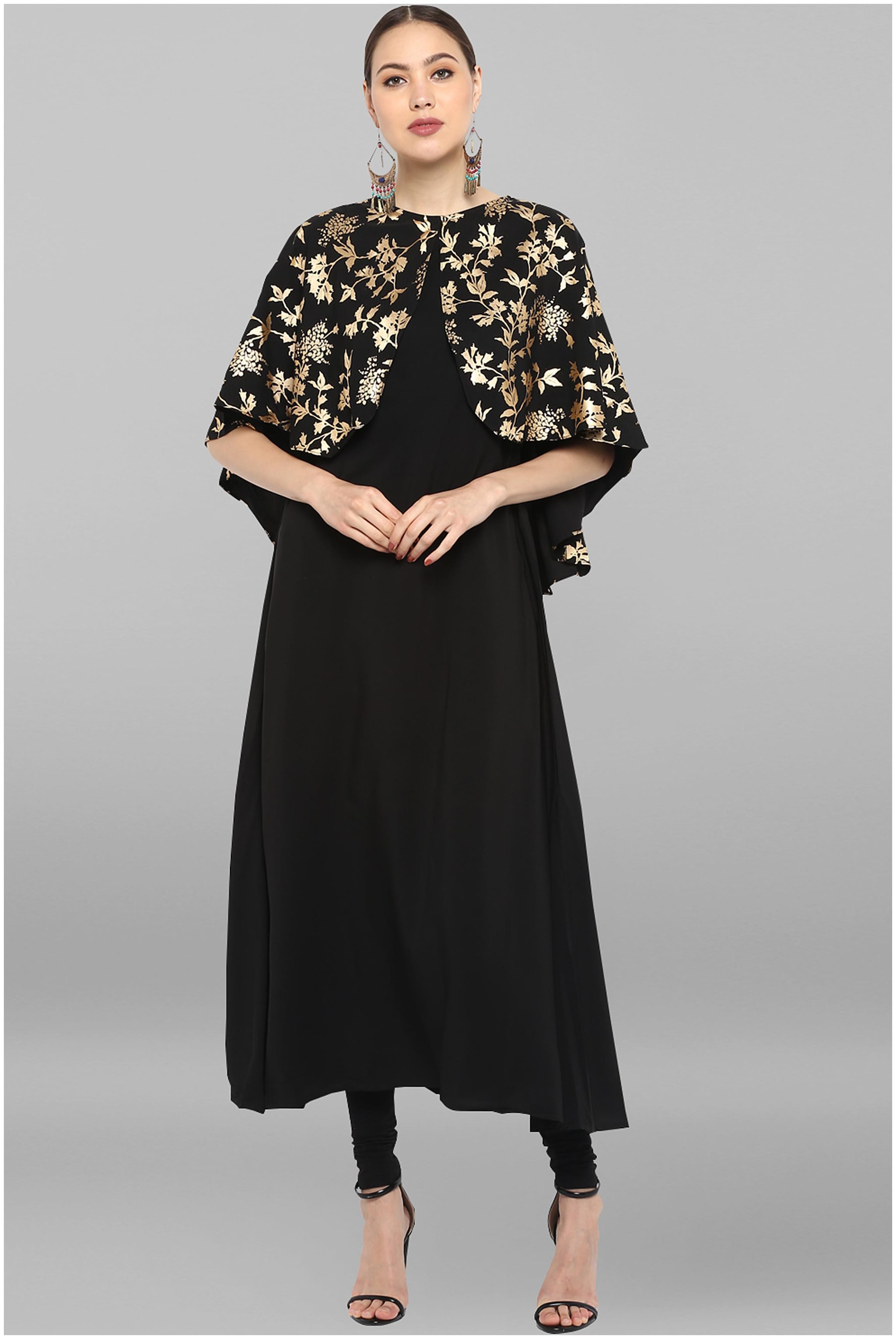 

Janasya Women s Black Poly Crepe Kurta
