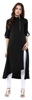 

Janasya Women Black Printed Assymetrical Kurta