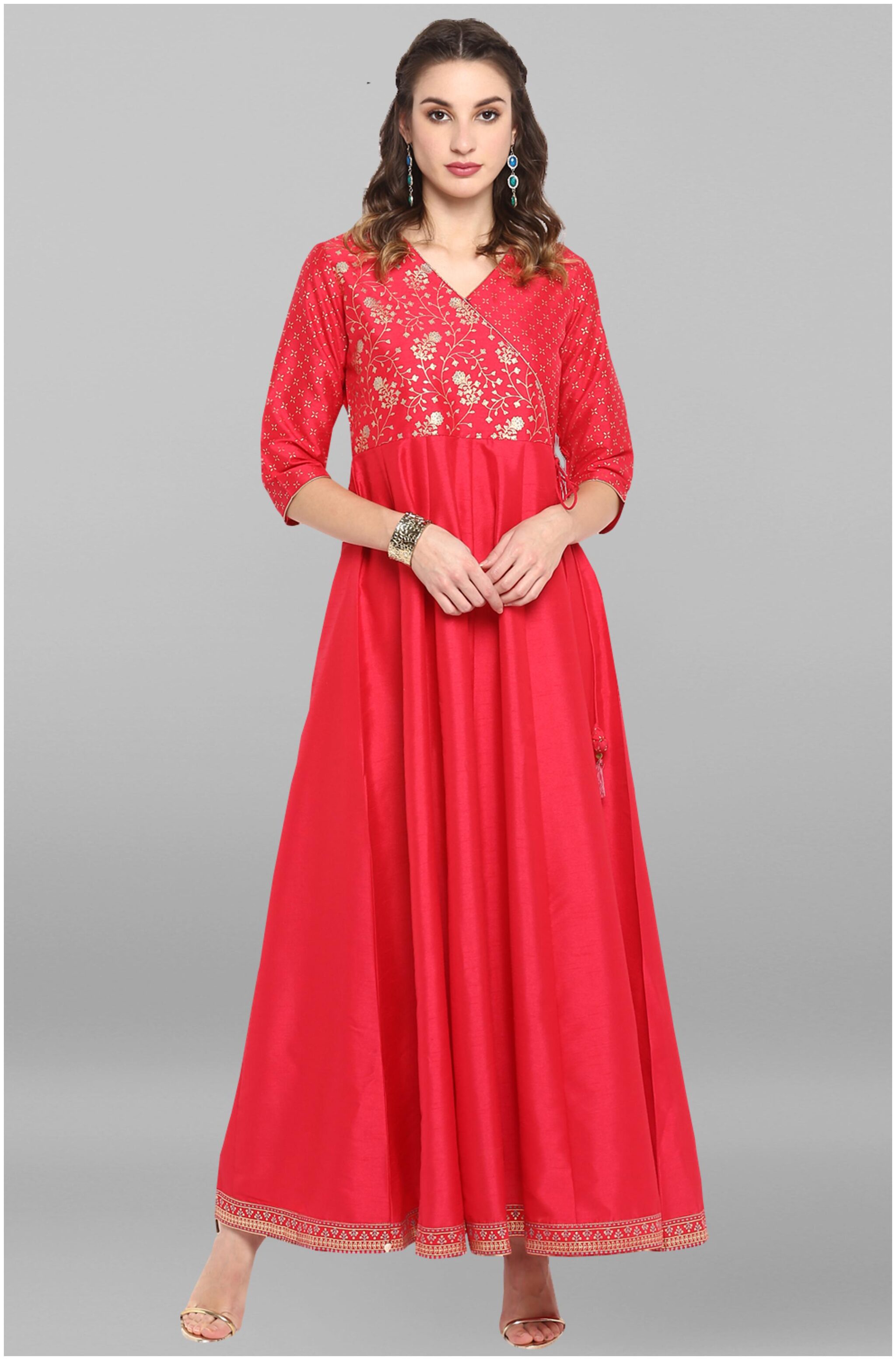 

Janasya Women Pink Poly Silk Fusion Dress