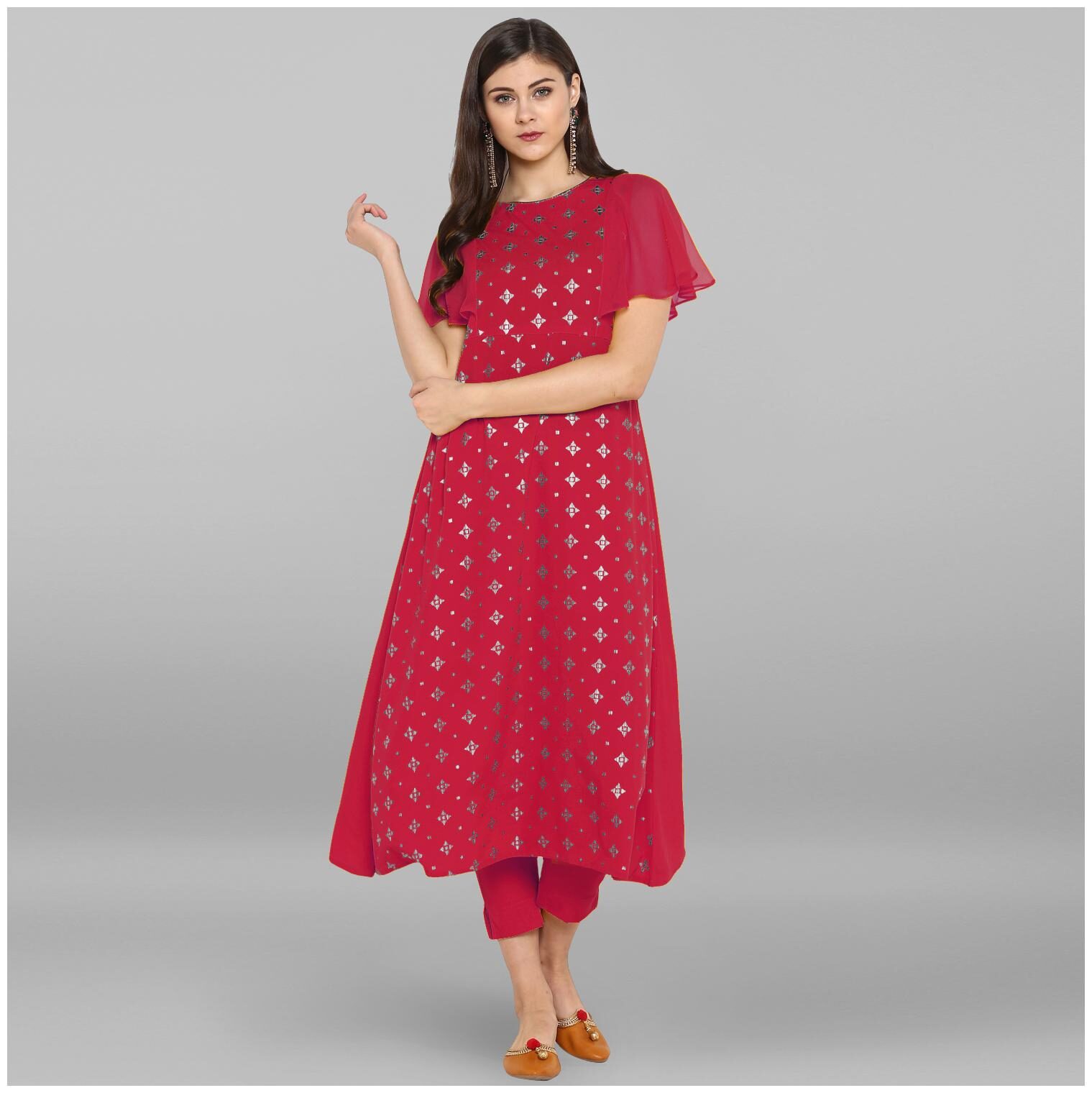 

Janasya Women Magenta Poly Crepe Kurta With Pant