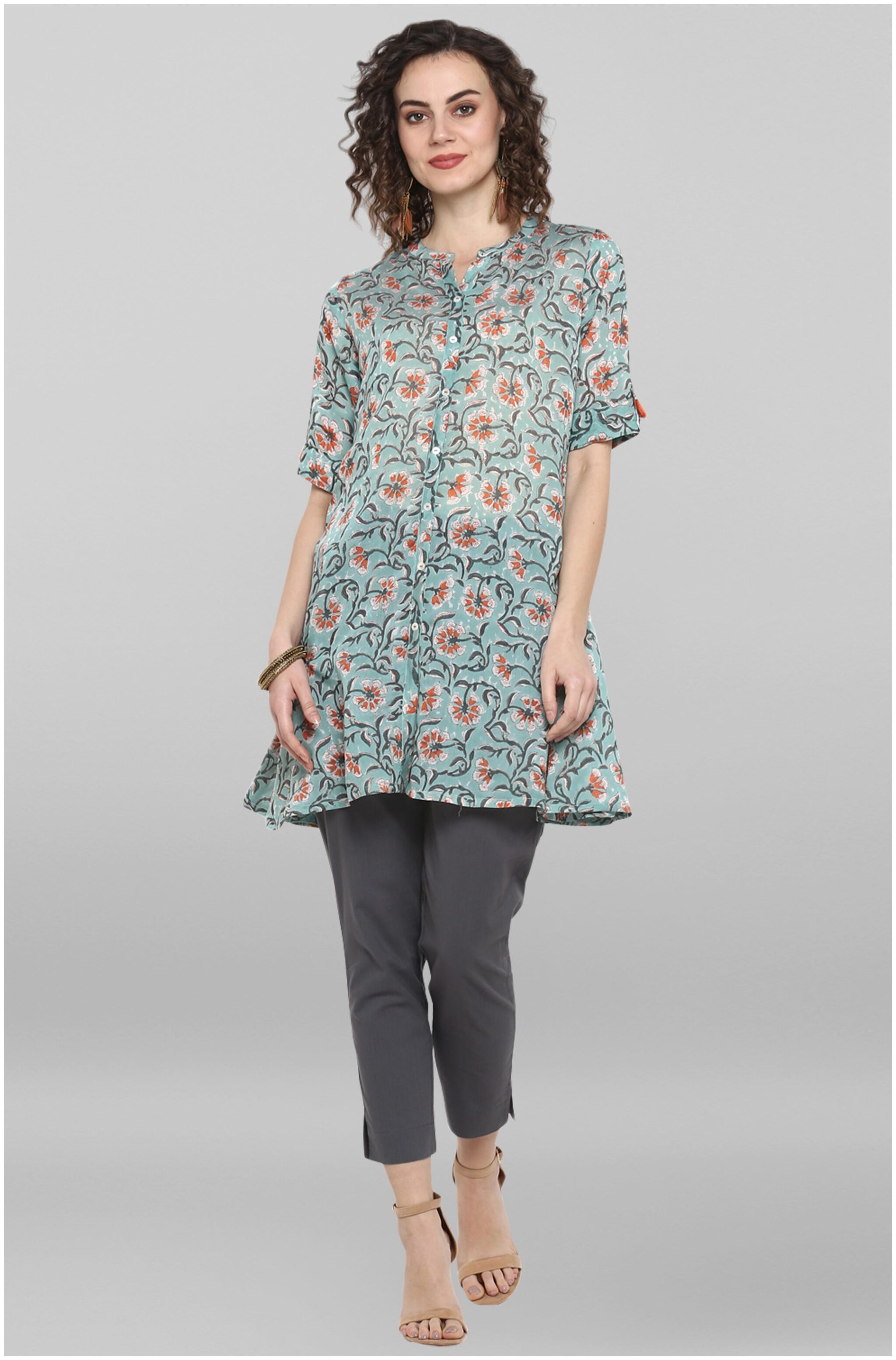 

Janasya Women Green Pure Cotton Kurti