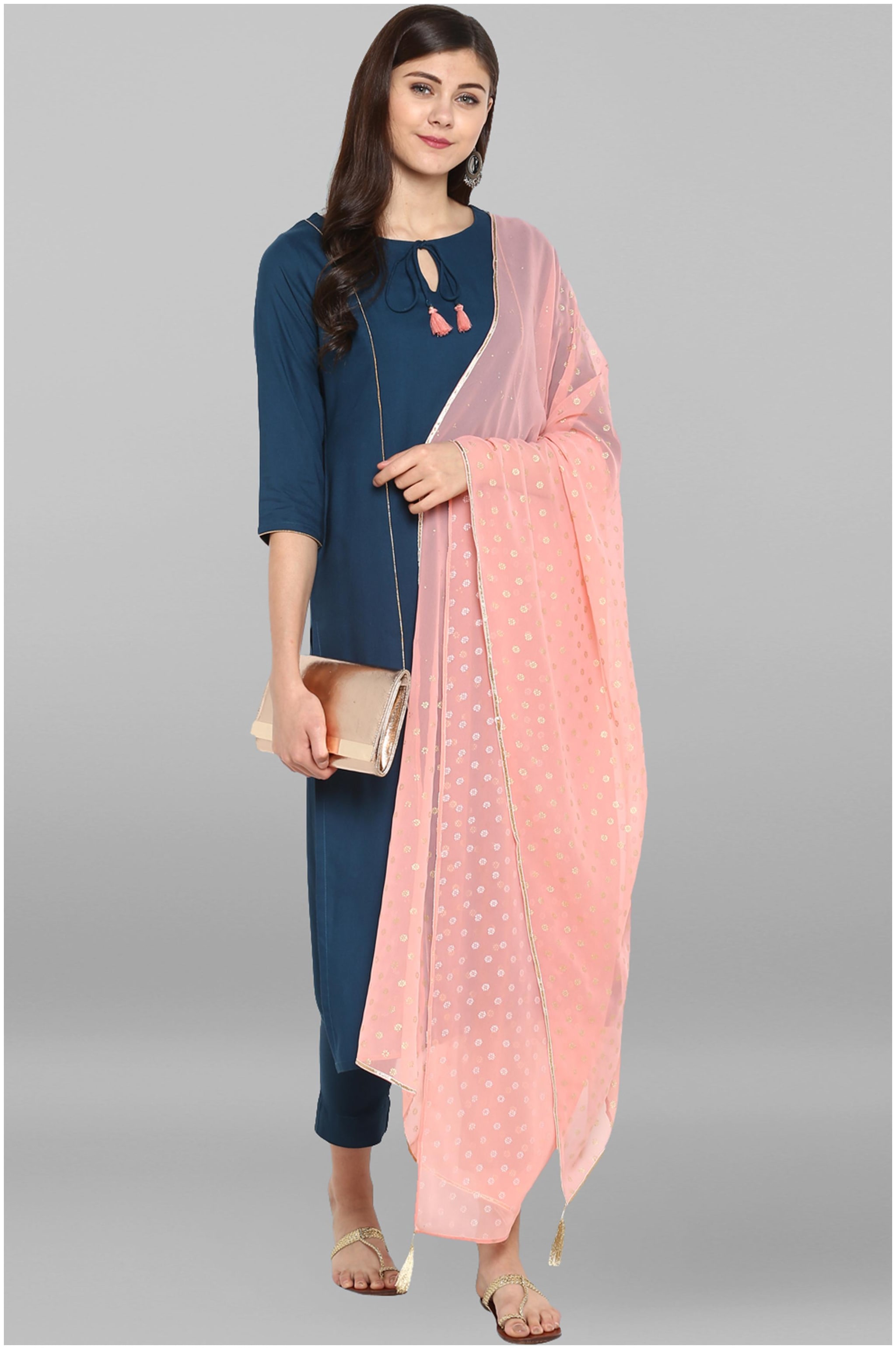 

Janasya Women Turquoise Solid Straight Kurta With Pants And Dupatta