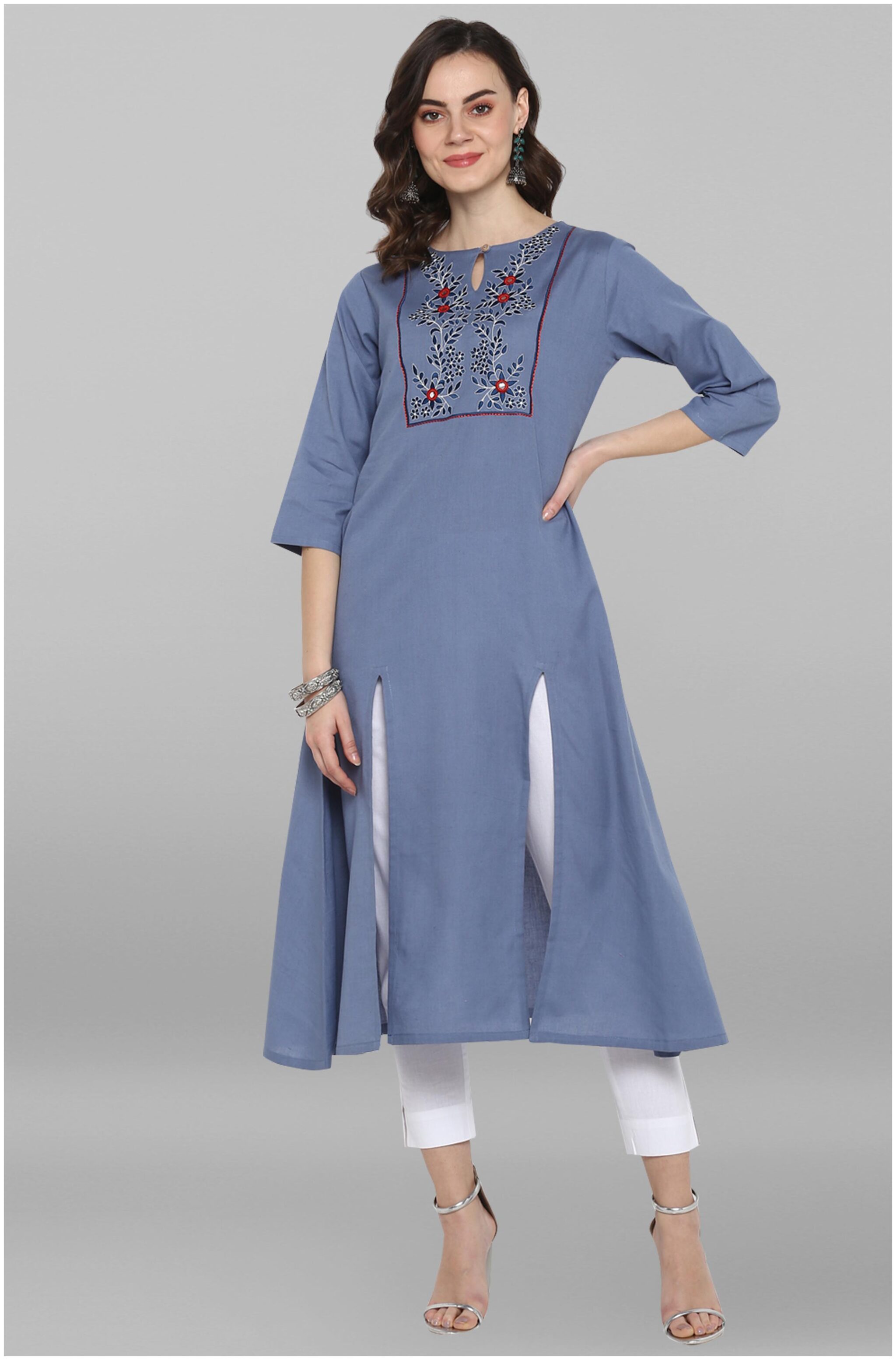

Janasya Women Blue Viscose Rayon Embroidered Kurtas Kurtis