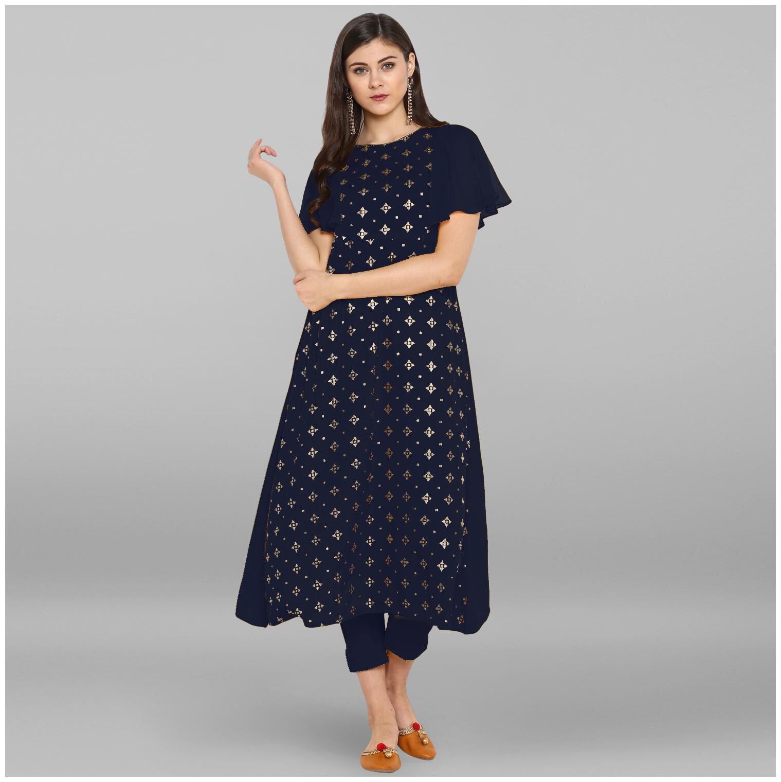 

Janasya Women Blue Poly Crepe Kurta With Pant