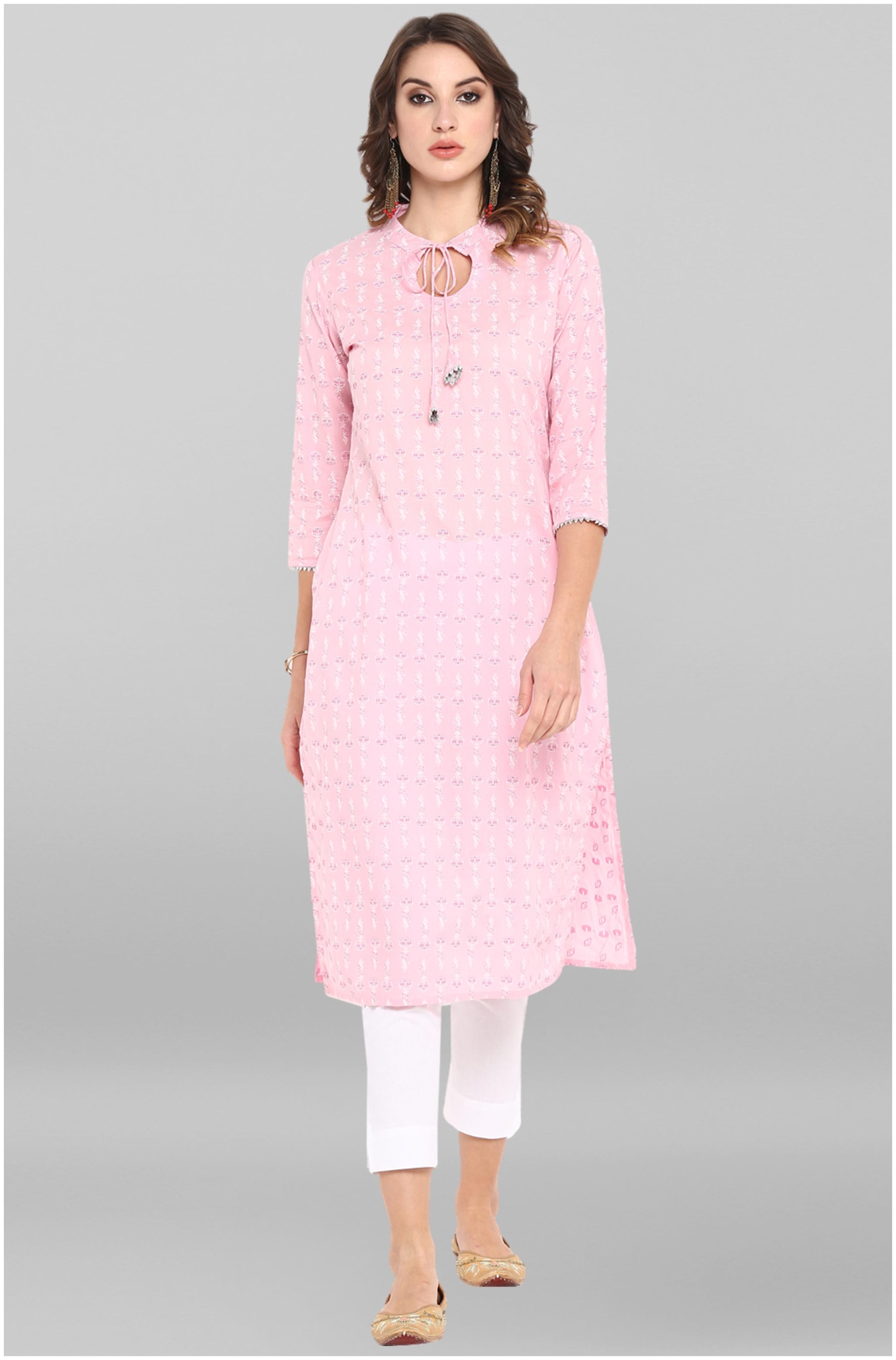 

Janasya Women Pink Floral Straight Kurta