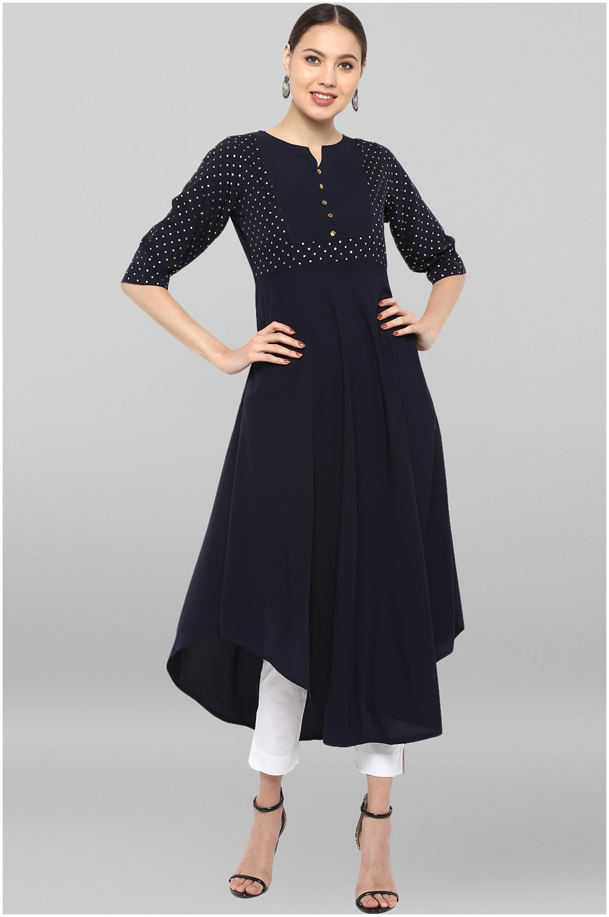 

Janasya Women s Blue Poly Crepe Kurta