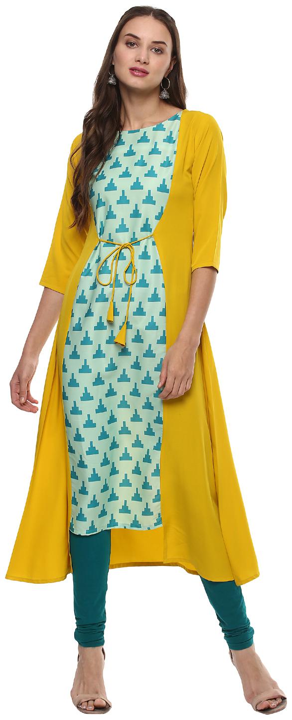 

Janasya Women Crepe Printed A Line Kurta Multi