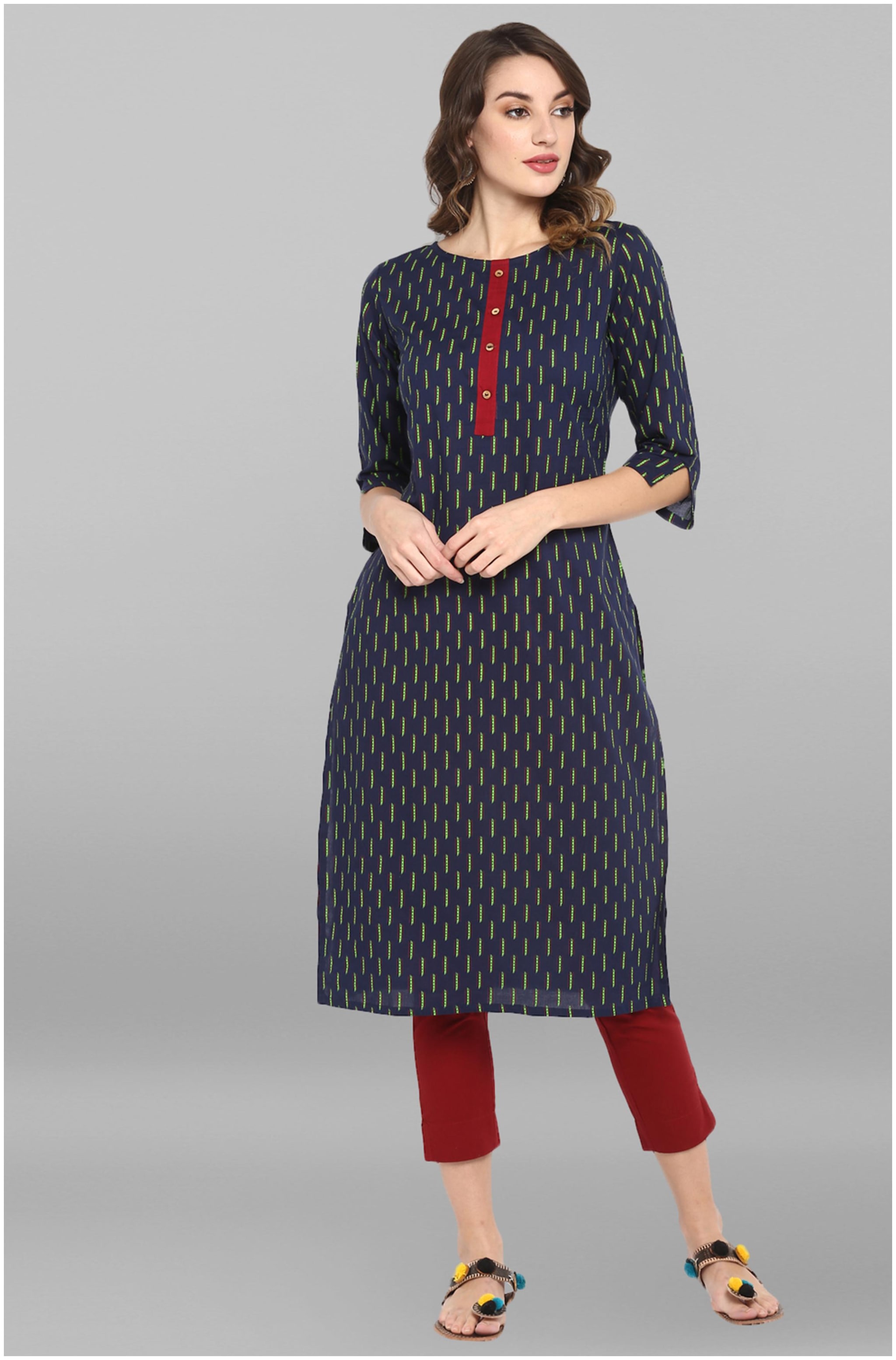 

Janasya Women Blue Printed Straight Kurta