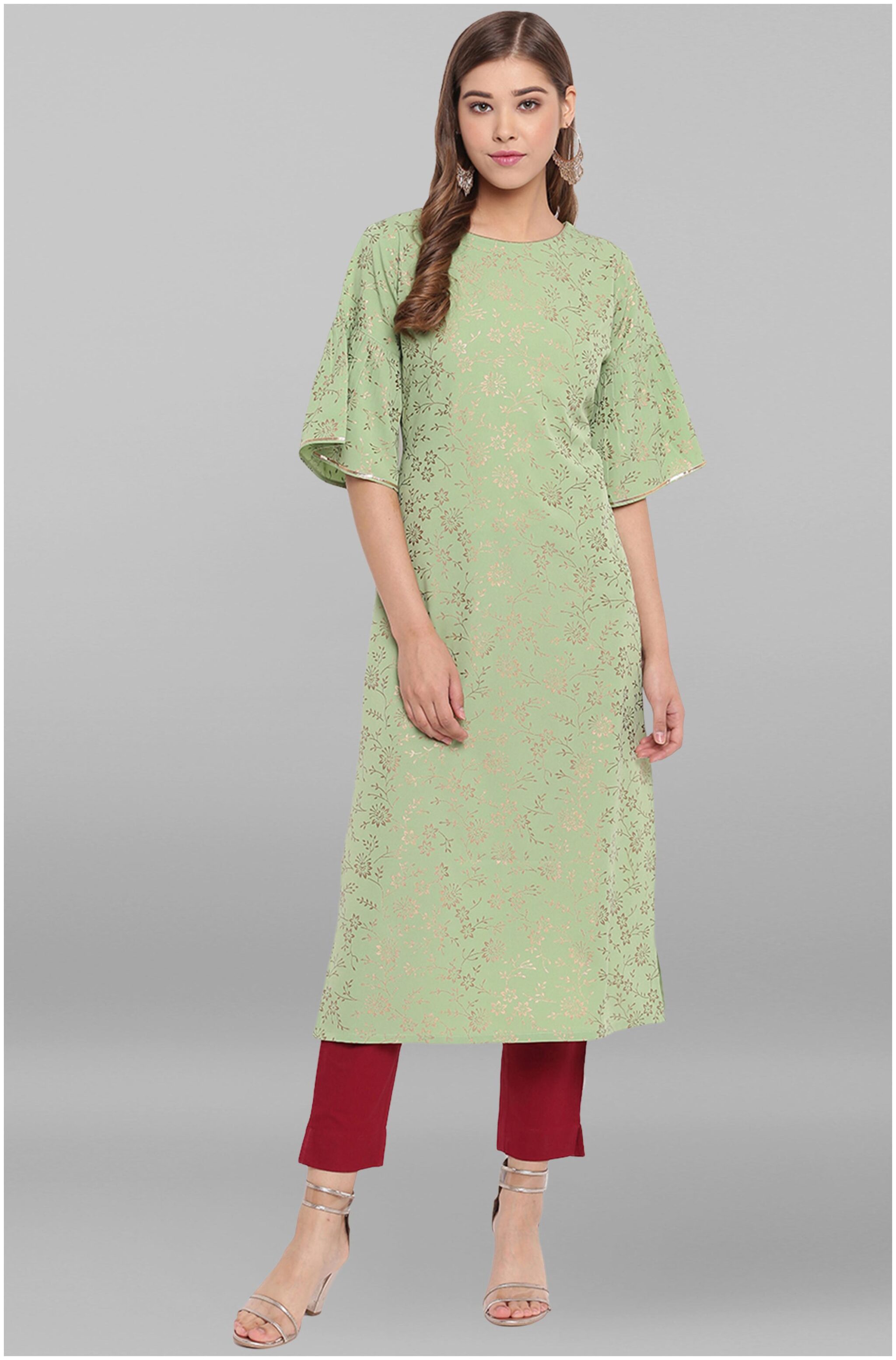 

Janasya Women Green Floral Straight Kurta